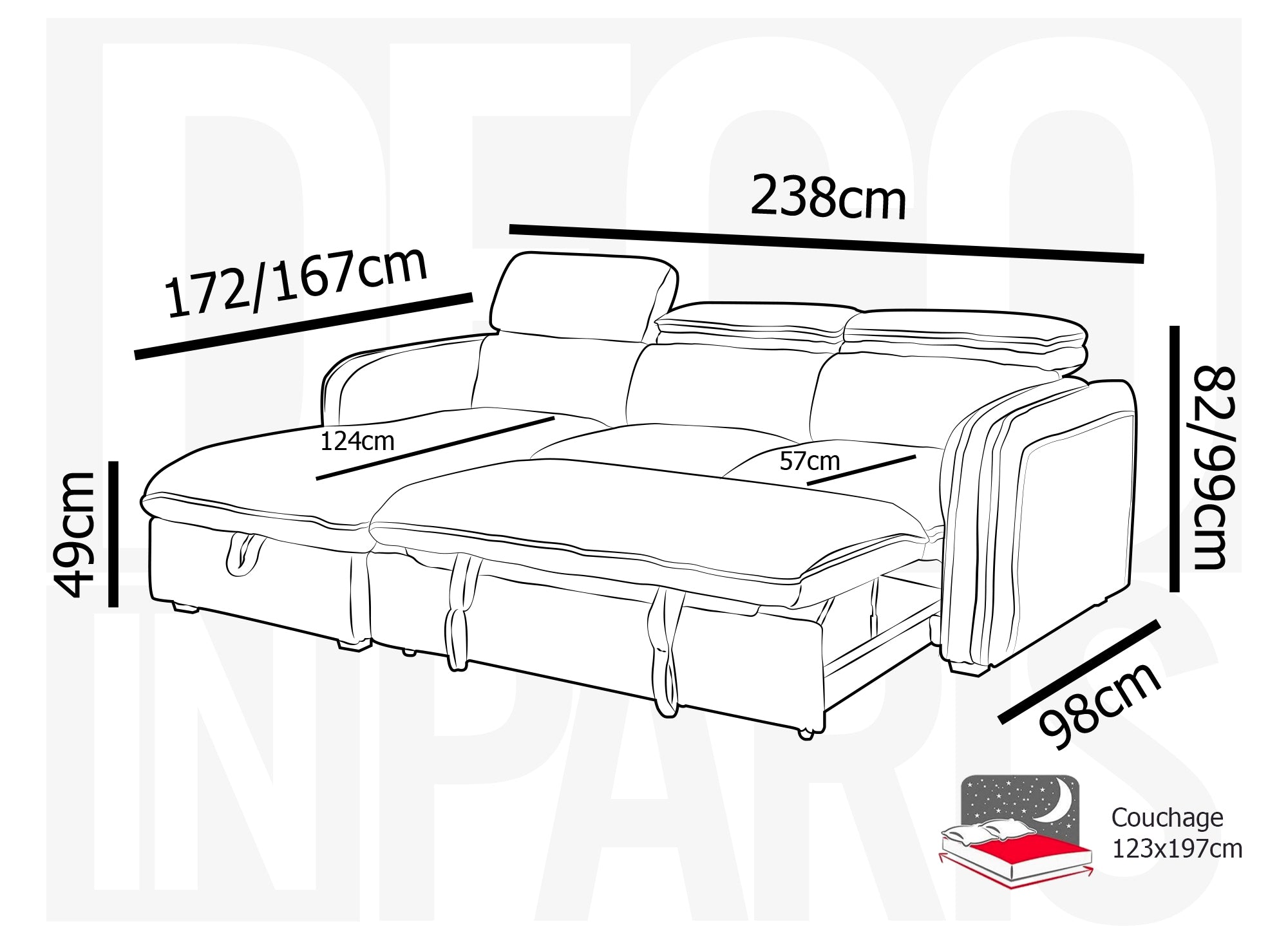 Canapé d'angle convertible en velours côtelé épais beige ISABELLA - Angle gauche