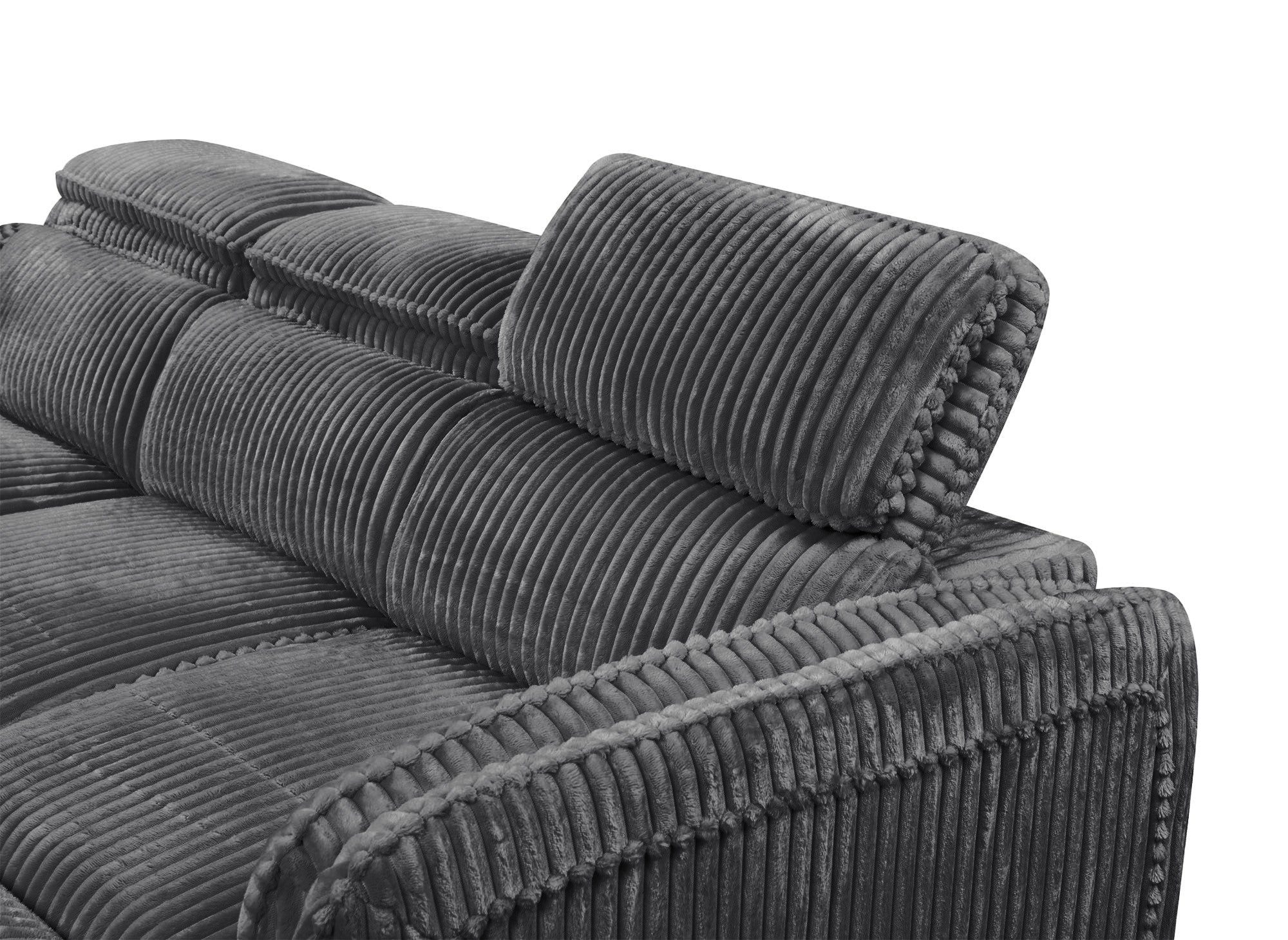 Canapé d'angle convertible en velours côtelé épais gris ISABELLA - Angle gauche