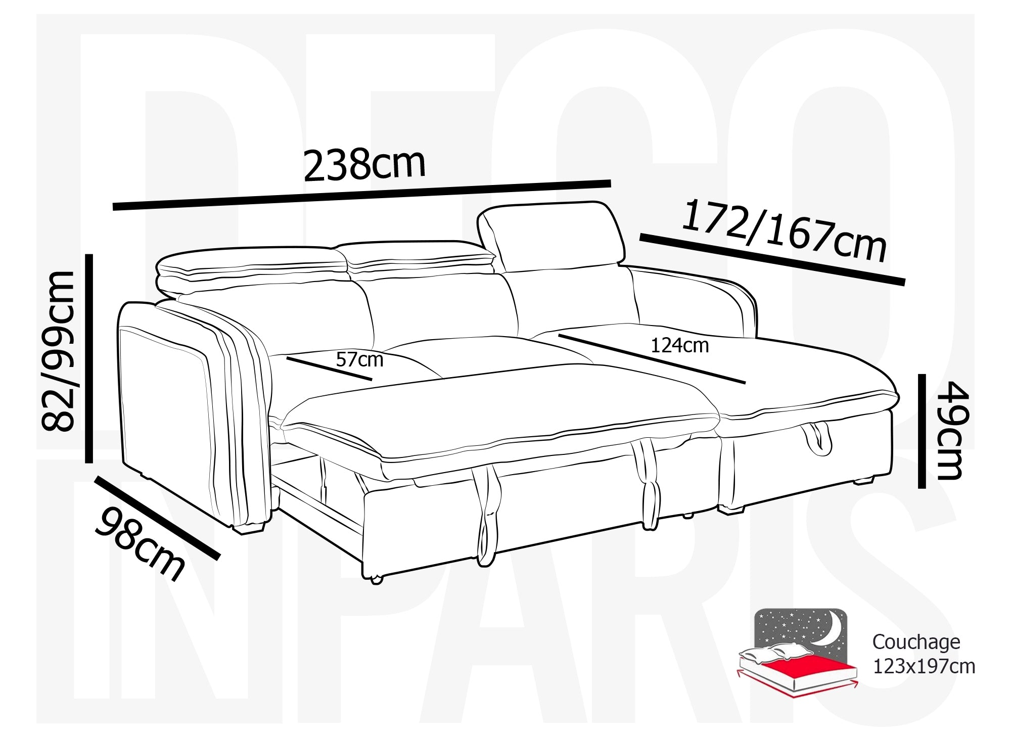 Canapé d'angle convertible en velours côtelé épais gris ISABELLA - Angle droit