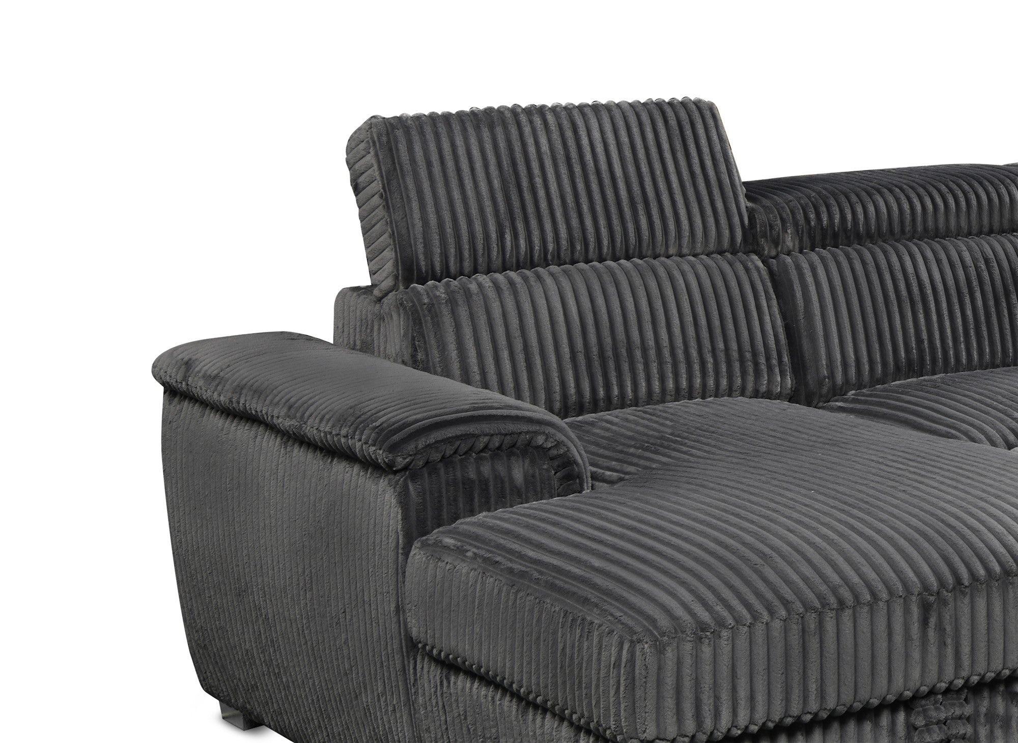 Canapé panoramique convertible avec coffre en velours côtelé épais gris GAELLE - Angle Gauche