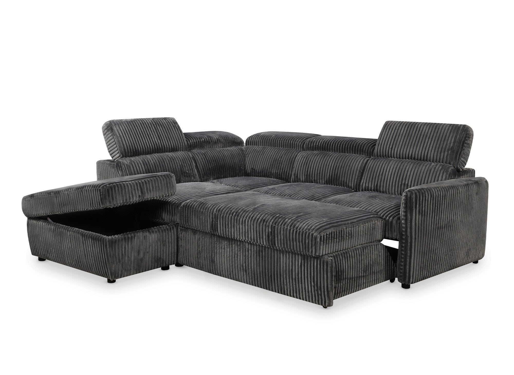 Divano angolare trasformabile in velluto a coste spesso grigio NAIROBI - Angolo sinistro