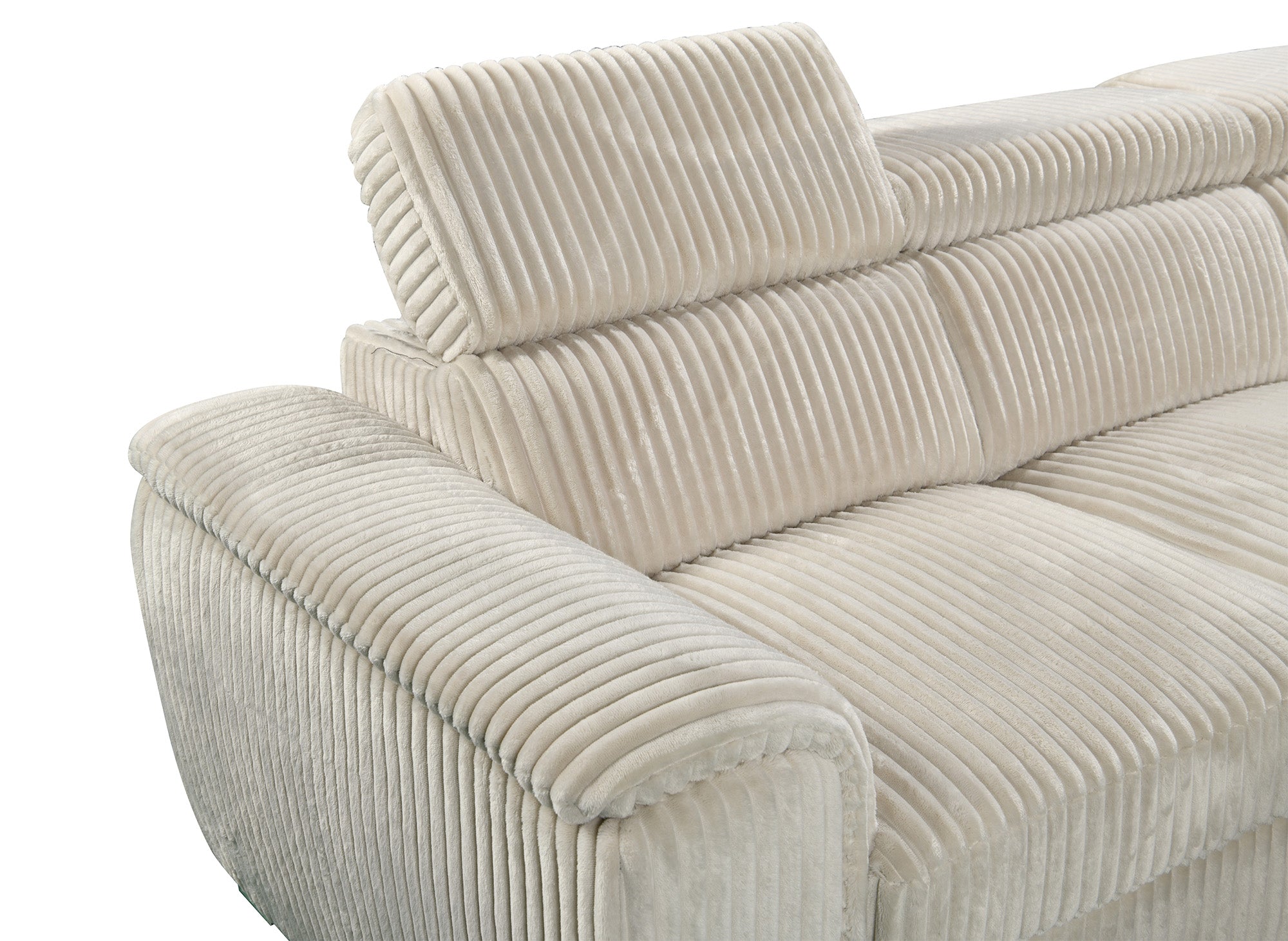 Divano panoramico trasformabile con cassapanca in spesso velluto a coste beige GAELLE - Angolo retto