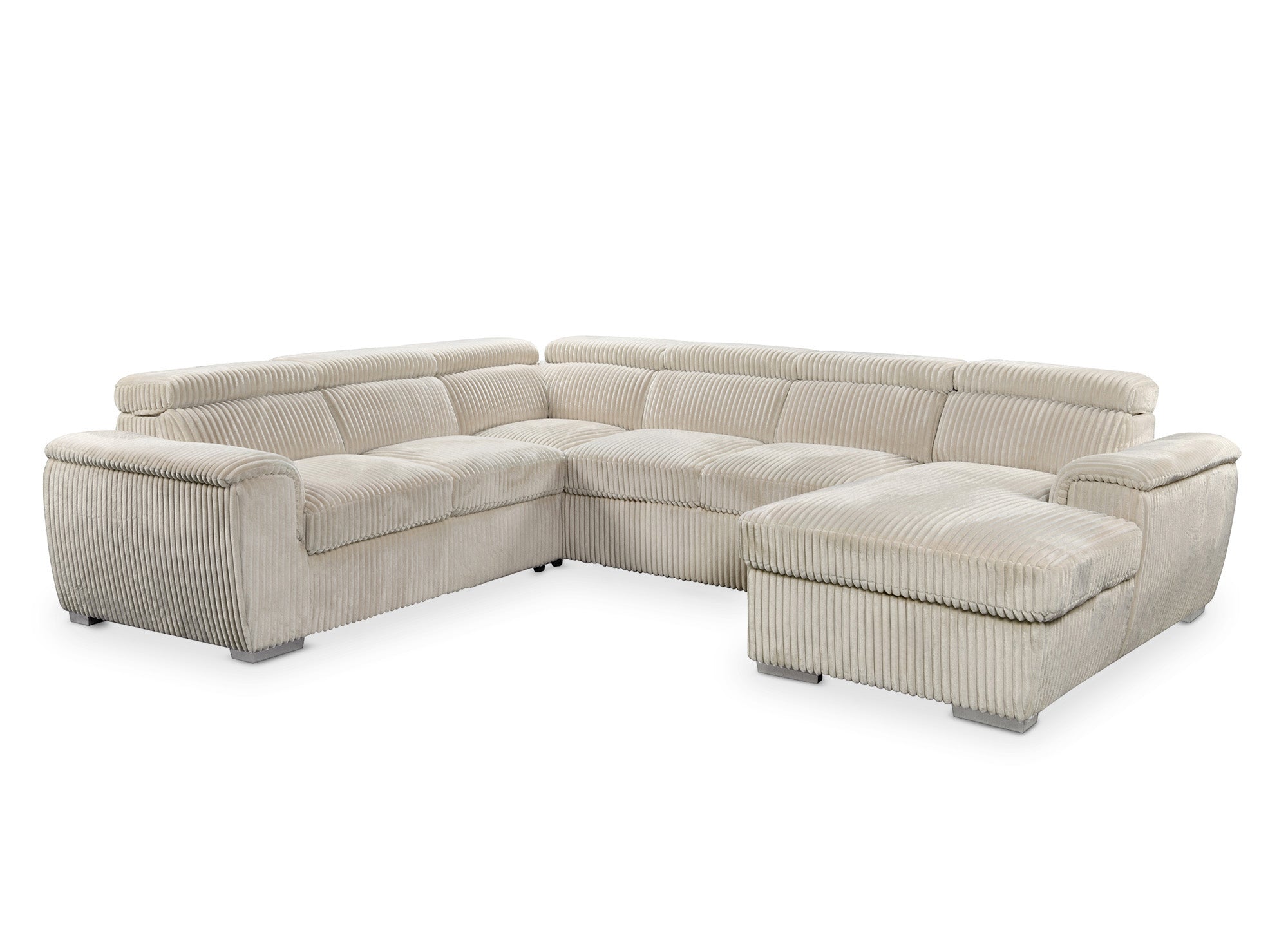 Divano panoramico trasformabile con cassapanca in spesso velluto a coste beige GAELLE - Angolo retto