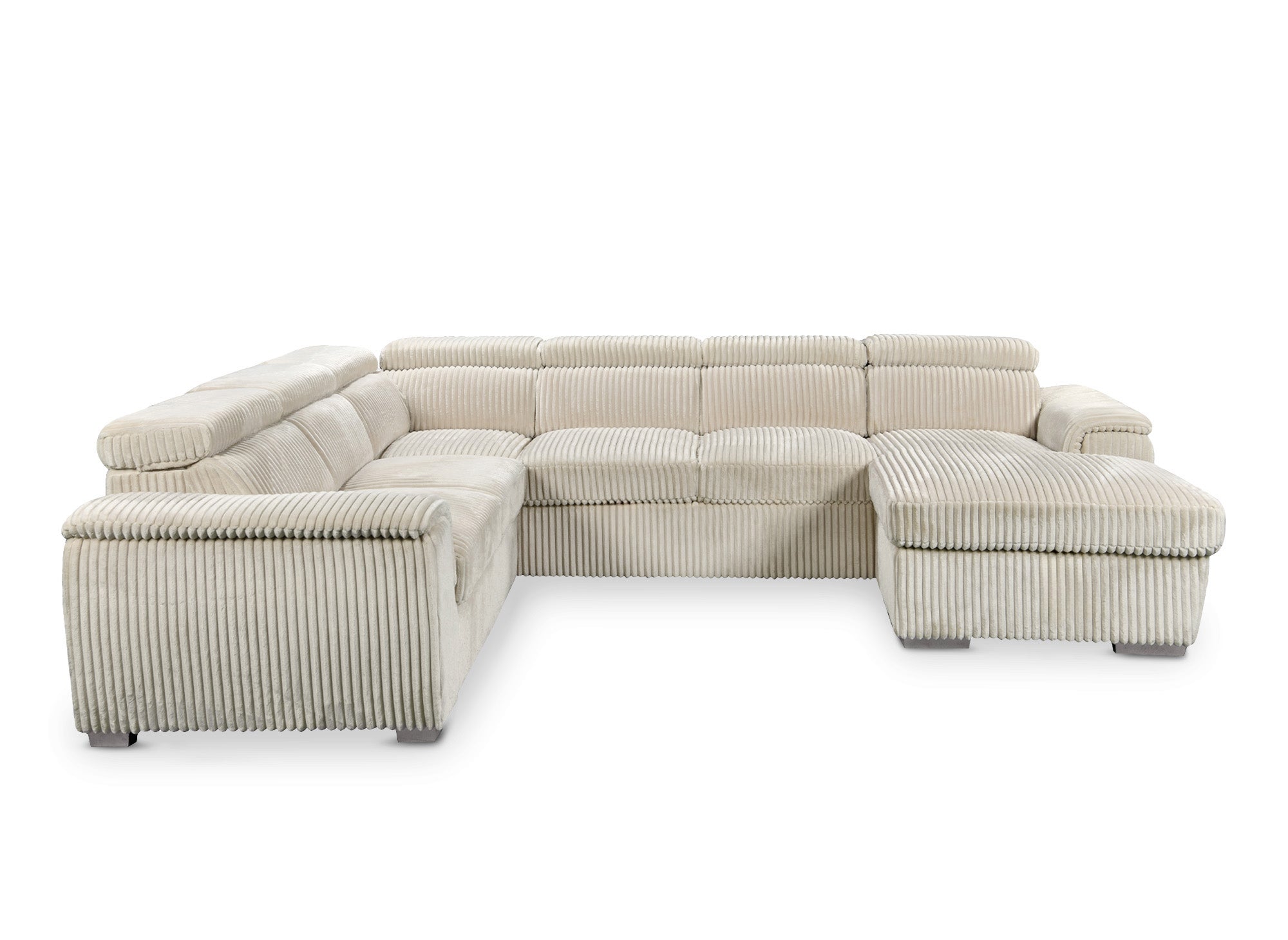 Divano panoramico trasformabile con cassapanca in spesso velluto a coste beige GAELLE - Angolo retto