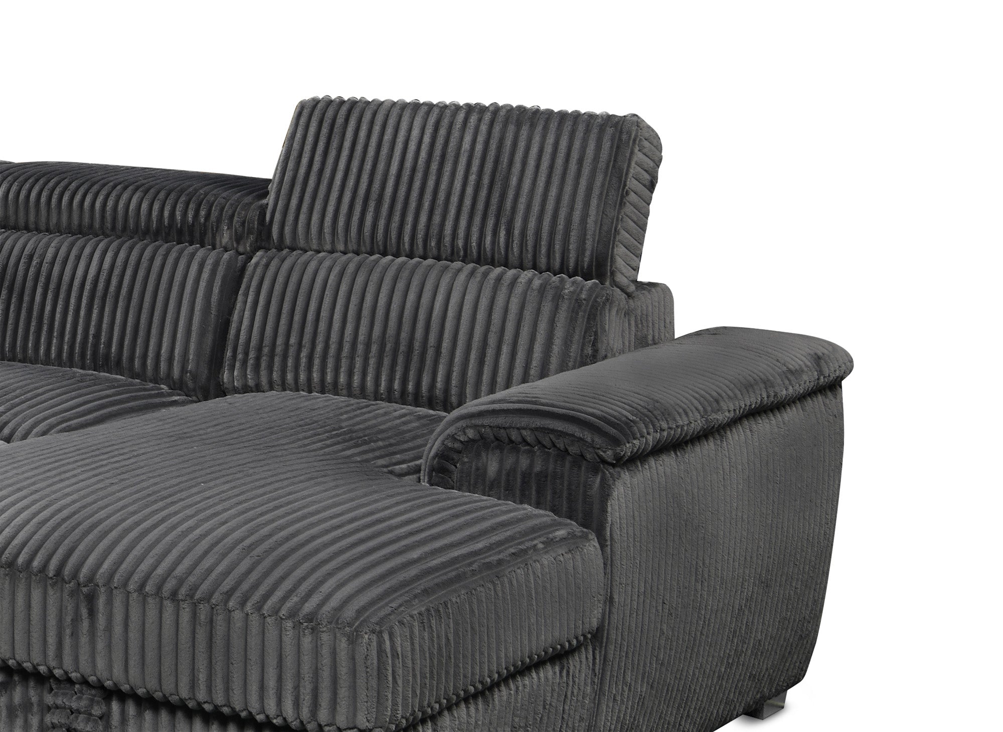 Canapé panoramique convertible avec coffre en velours côtelé épais gris GAELLE - angle droit