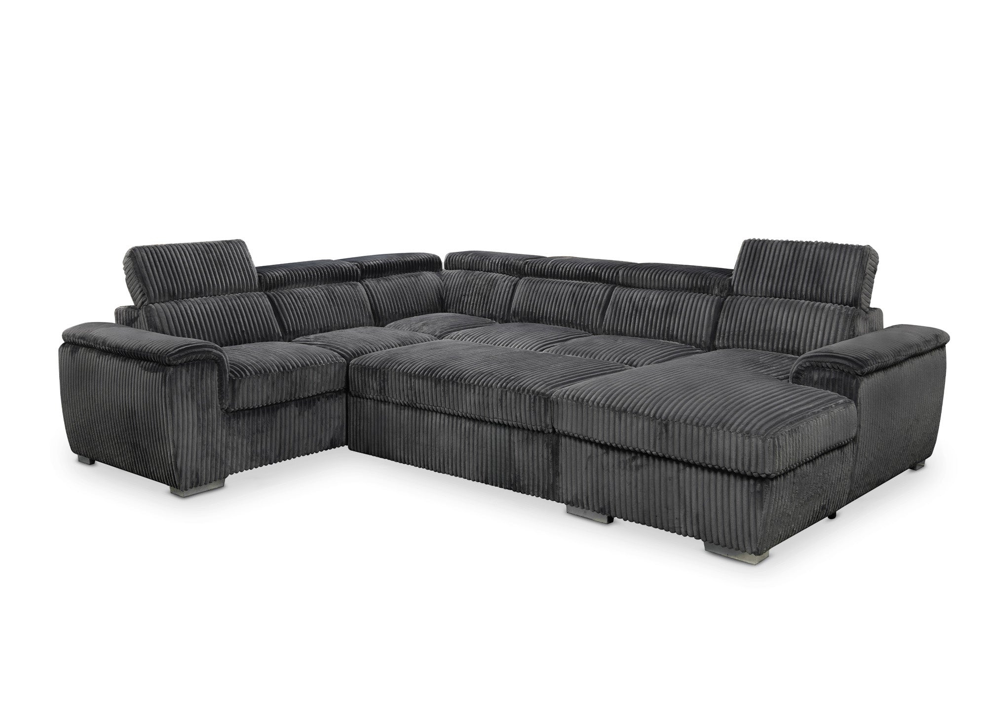 Canapé panoramique convertible avec coffre en velours côtelé épais gris GAELLE - angle droit