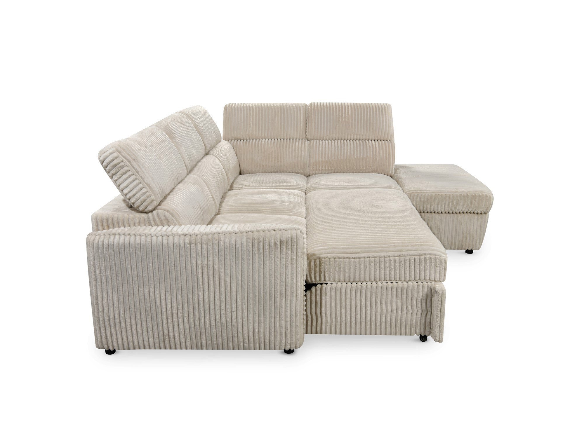 Canapé d'angle convertible en velours côtelé épais beige NAIROBI - Angle droit