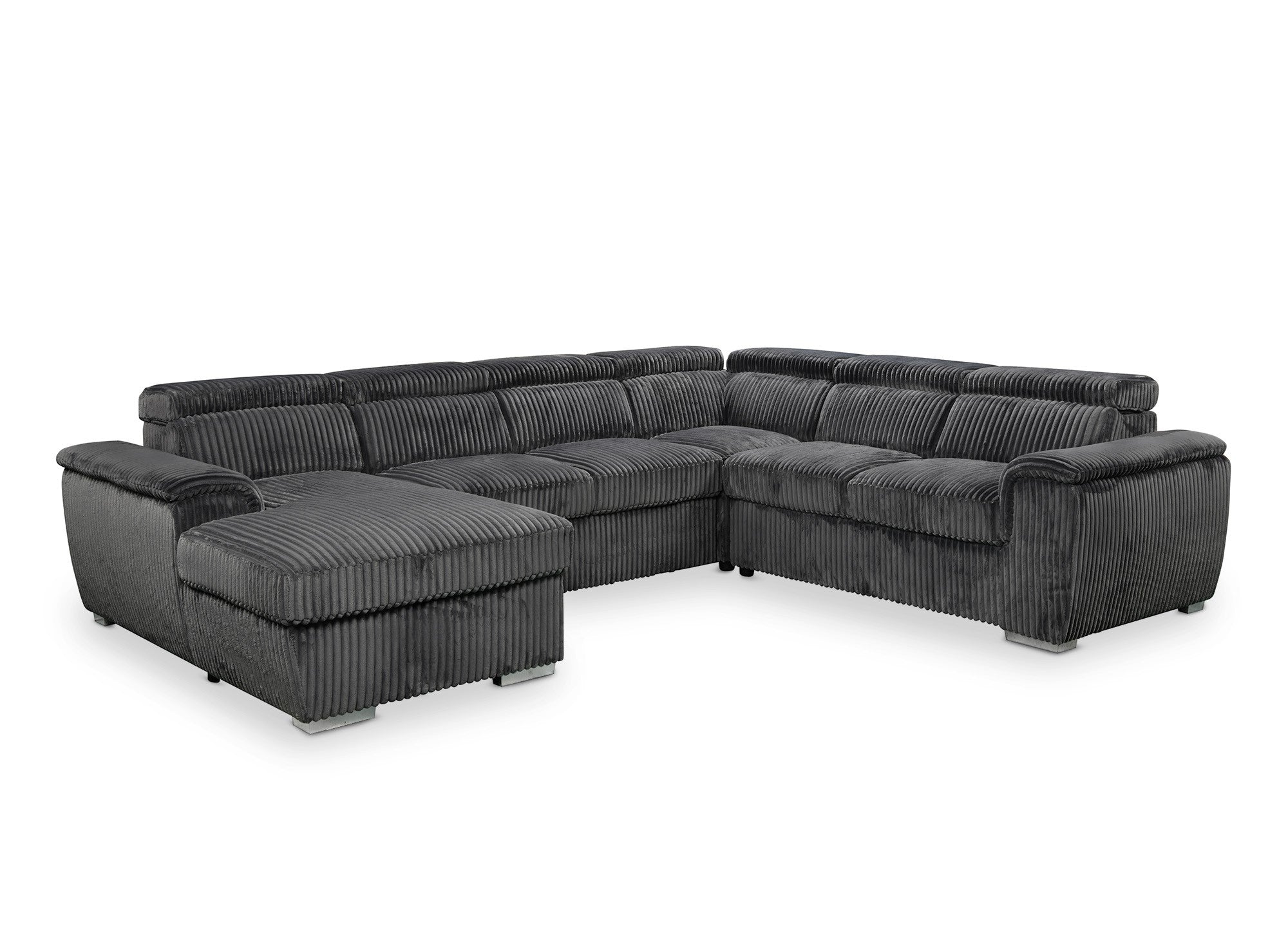 Canapé panoramique convertible avec coffre en velours côtelé épais gris GAELLE - Angle Gauche
