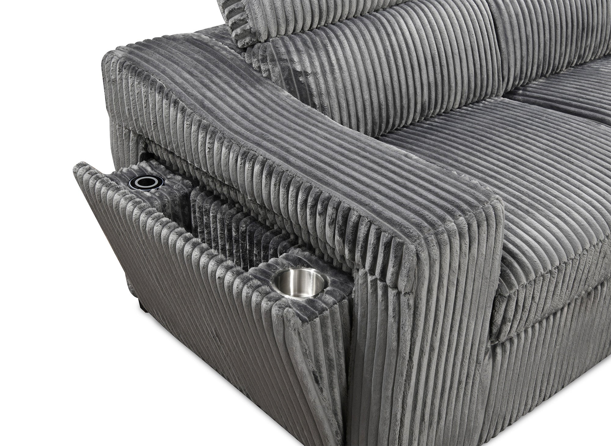 Canapé d'angle convertible avec coffre en velours côtelé gris MARTY - Angle droit