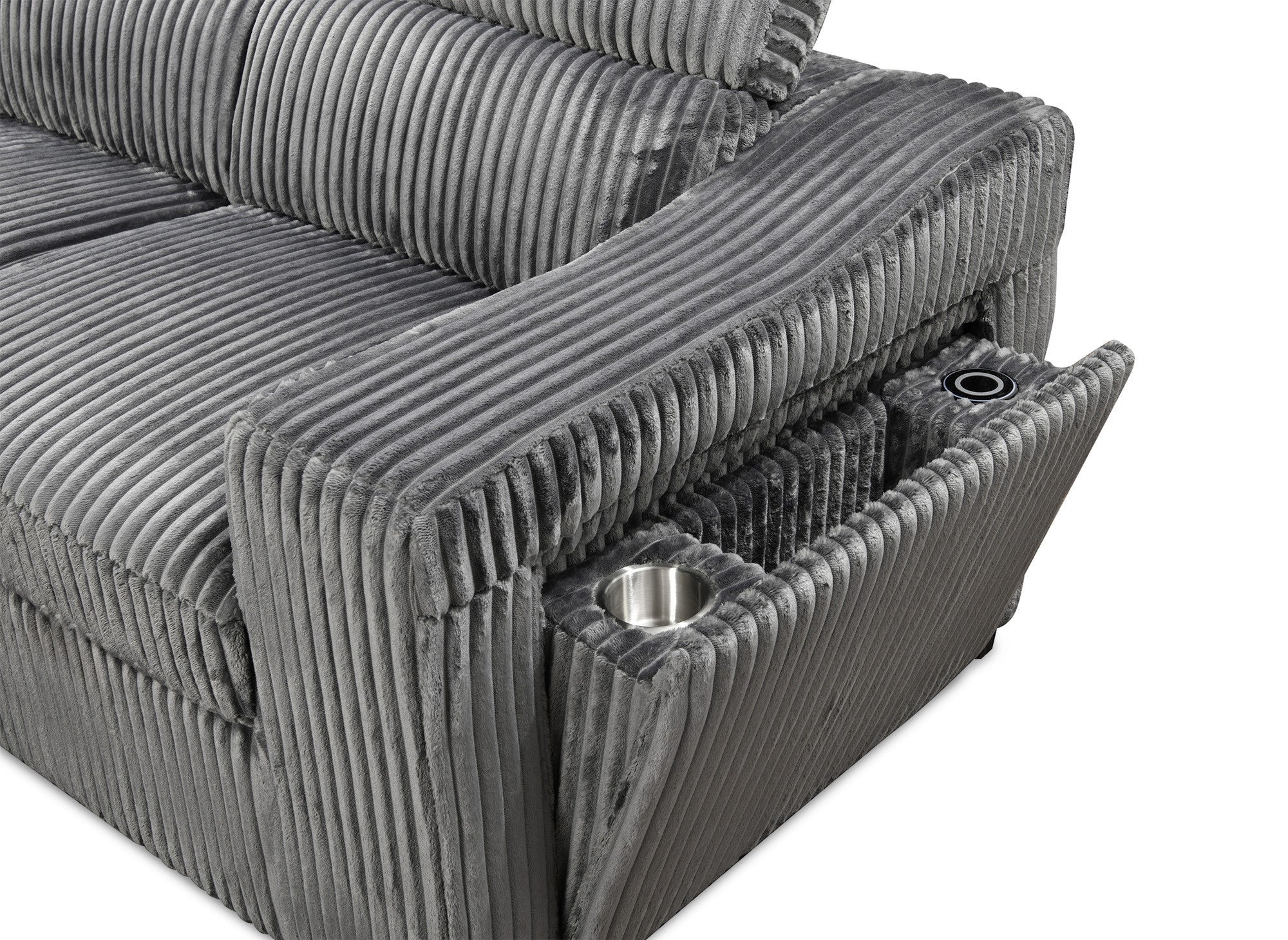 Canapé d'angle convertible avec coffre en velours côtelé gris MARTY - Angle gauche