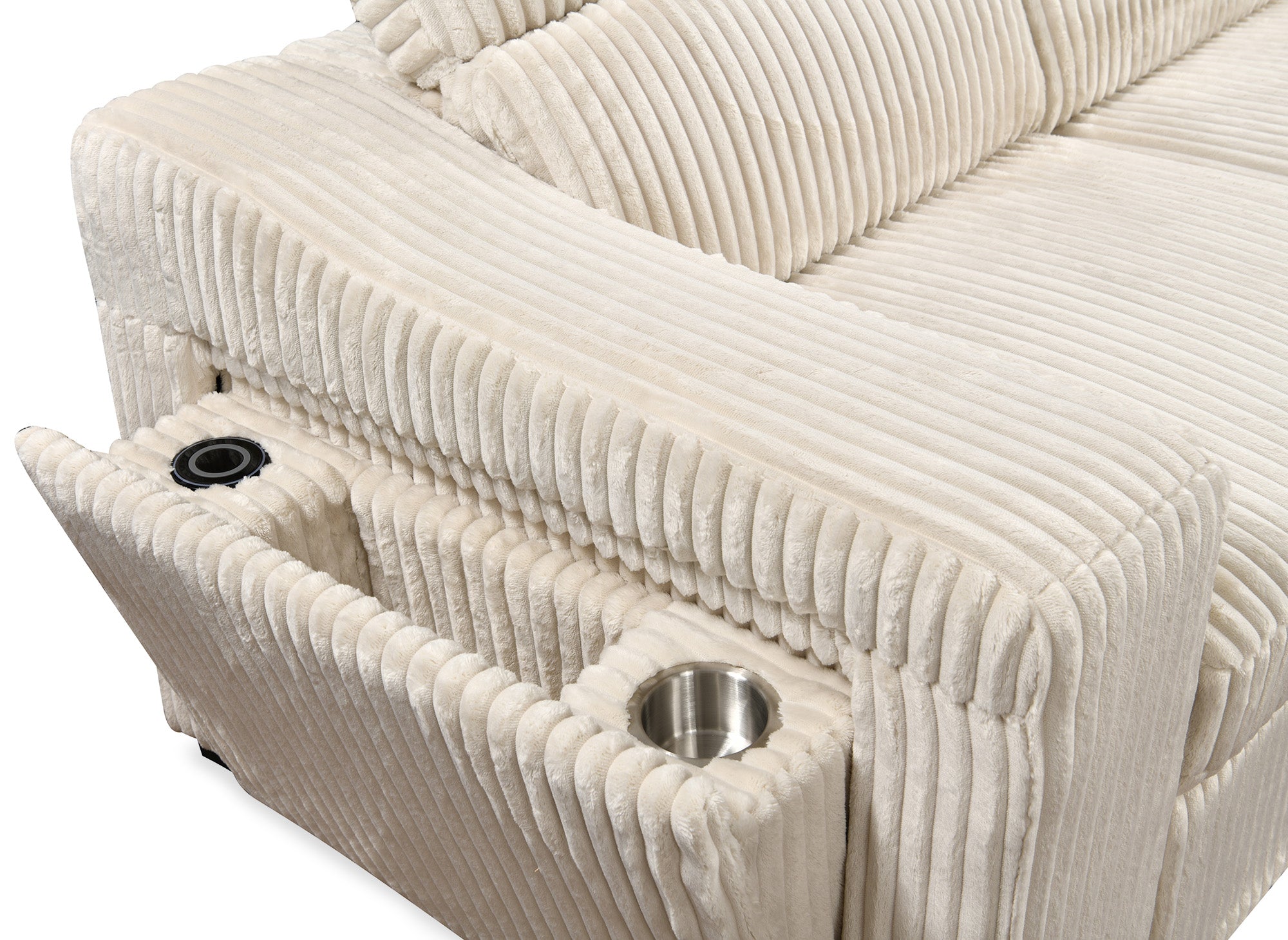 Canapé d'angle convertible avec coffre en velours côtelé beige MARTY - Angle droit