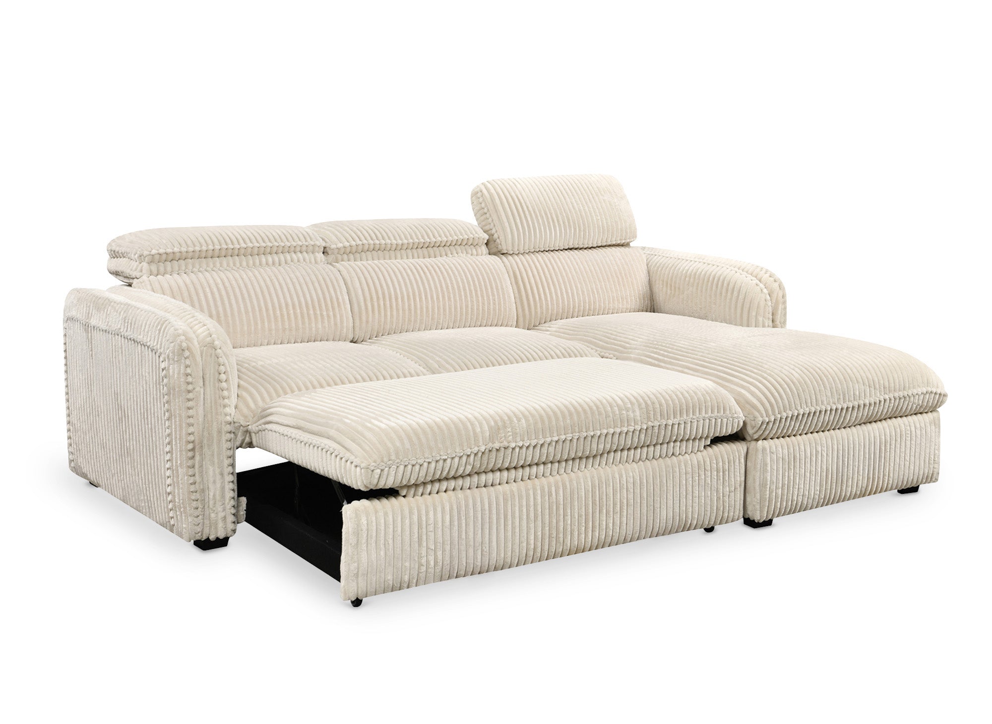 Canapé d'angle convertible en velours côtelé épais beige ISABELLA - Angle droit