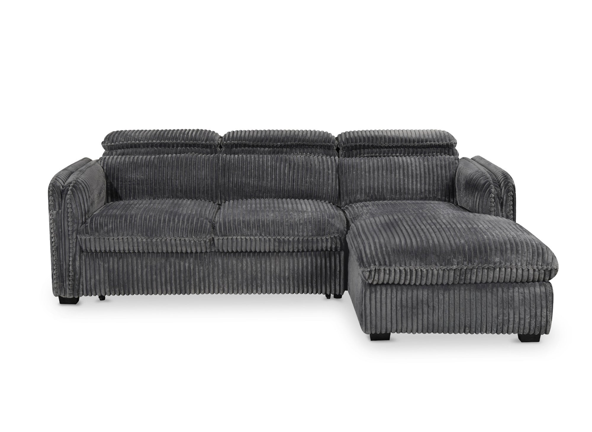 Canapé d'angle convertible en velours côtelé épais gris ISABELLA - Angle droit