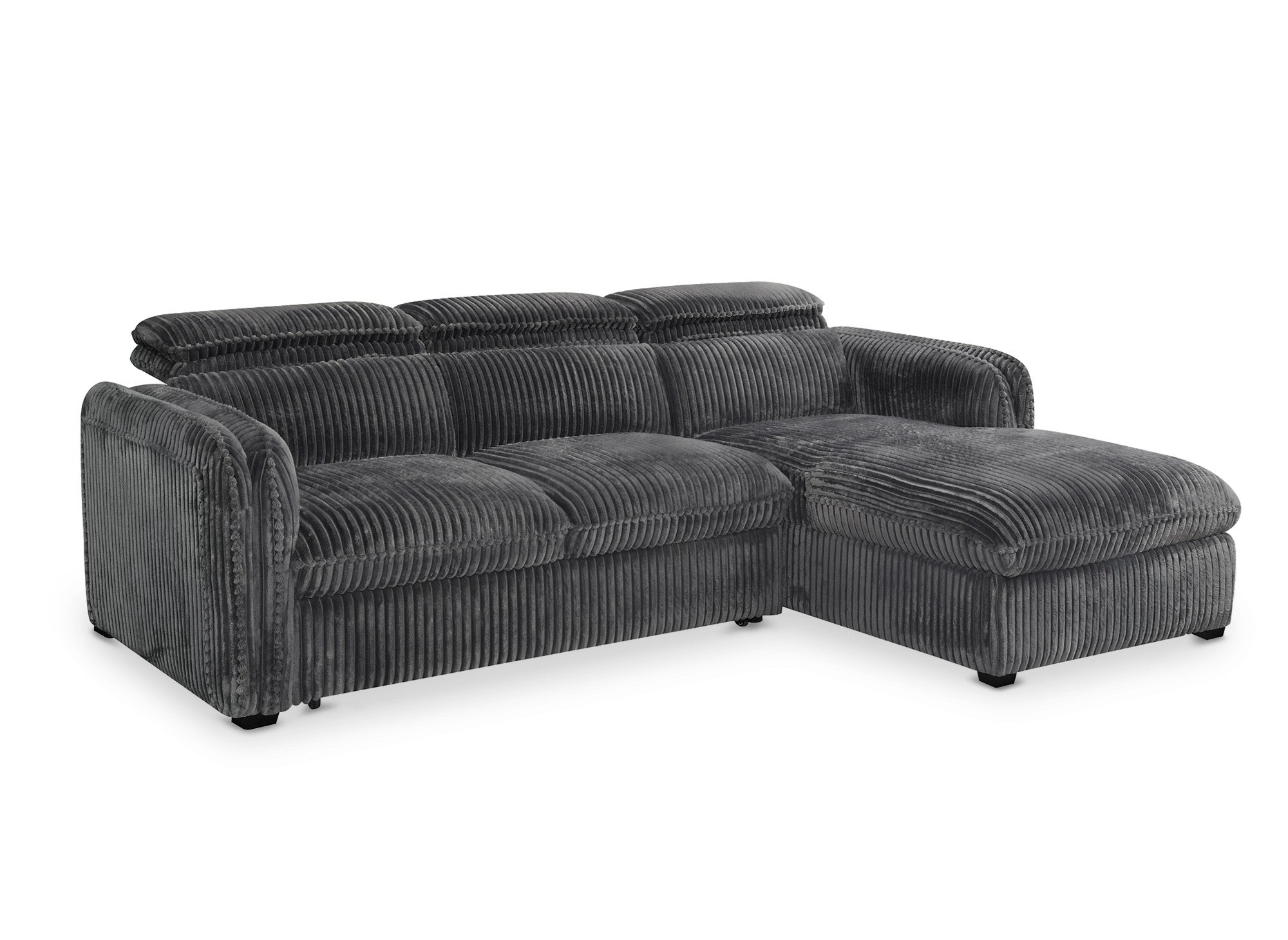 Canapé d'angle convertible en velours côtelé épais gris ISABELLA - Angle droit