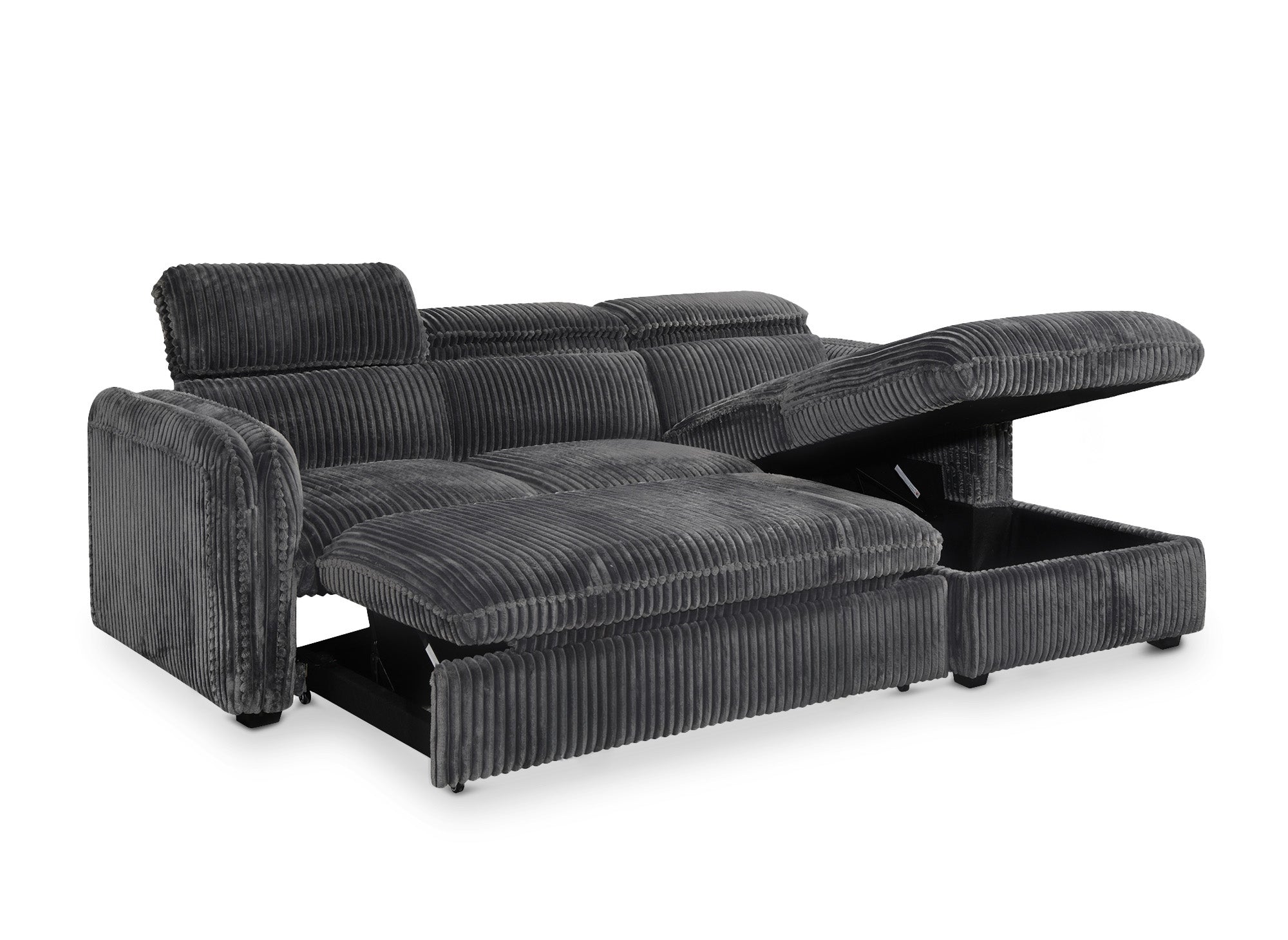 Canapé d'angle convertible en velours côtelé épais gris ISABELLA - Angle droit