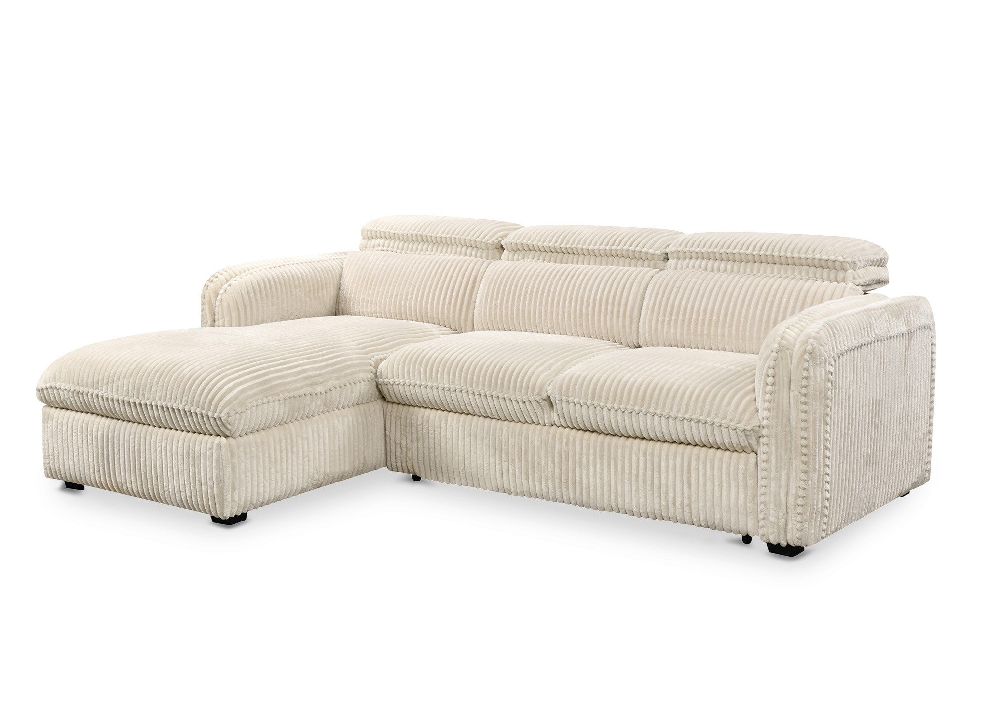 Canapé d'angle convertible en velours côtelé épais beige ISABELLA - Angle gauche