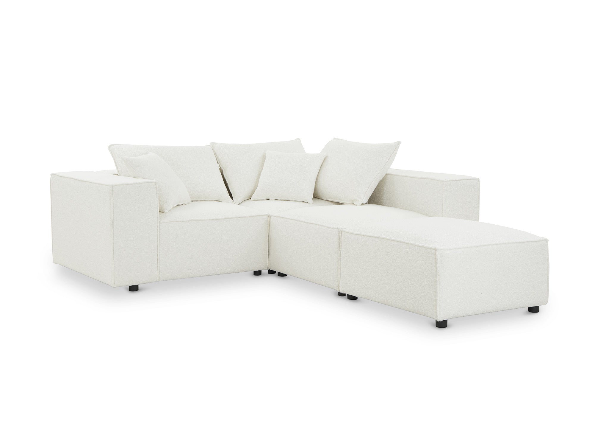 Canapé d'angle modulable en tissu effet peau de mouton blanc écru HARLEM