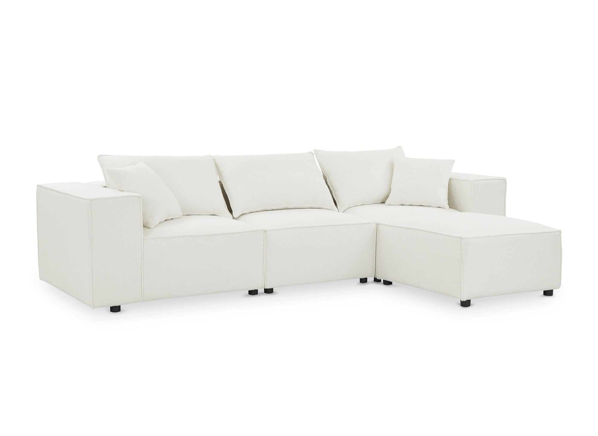 Canapé d'angle modulable en tissu effet peau de mouton blanc écru HARLEM