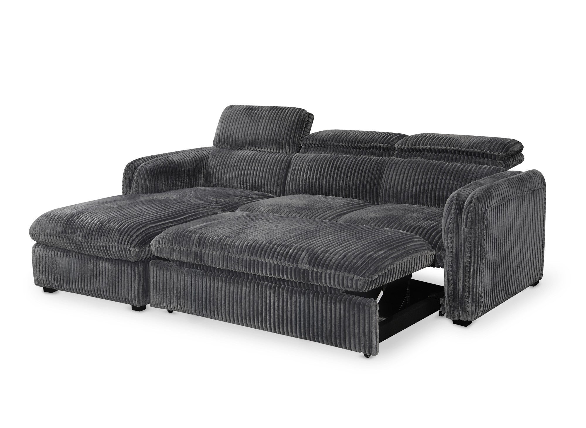 Canapé d'angle convertible en velours côtelé épais gris ISABELLA - Angle gauche