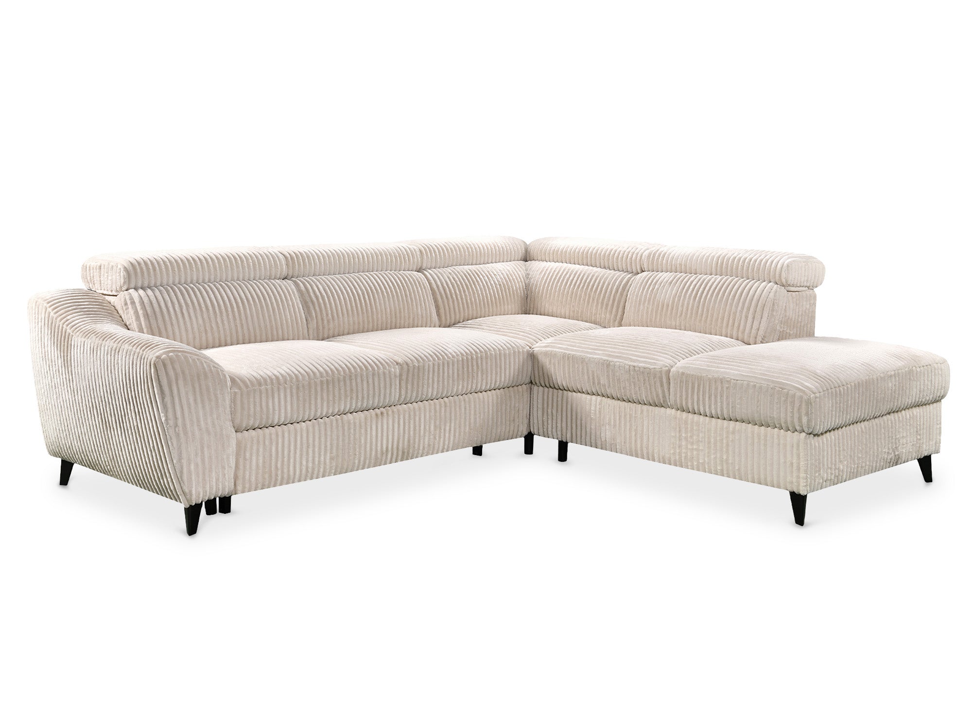 Canapé d'angle convertible avec coffre en velours côtelé épais beige DALTON - Angle droit