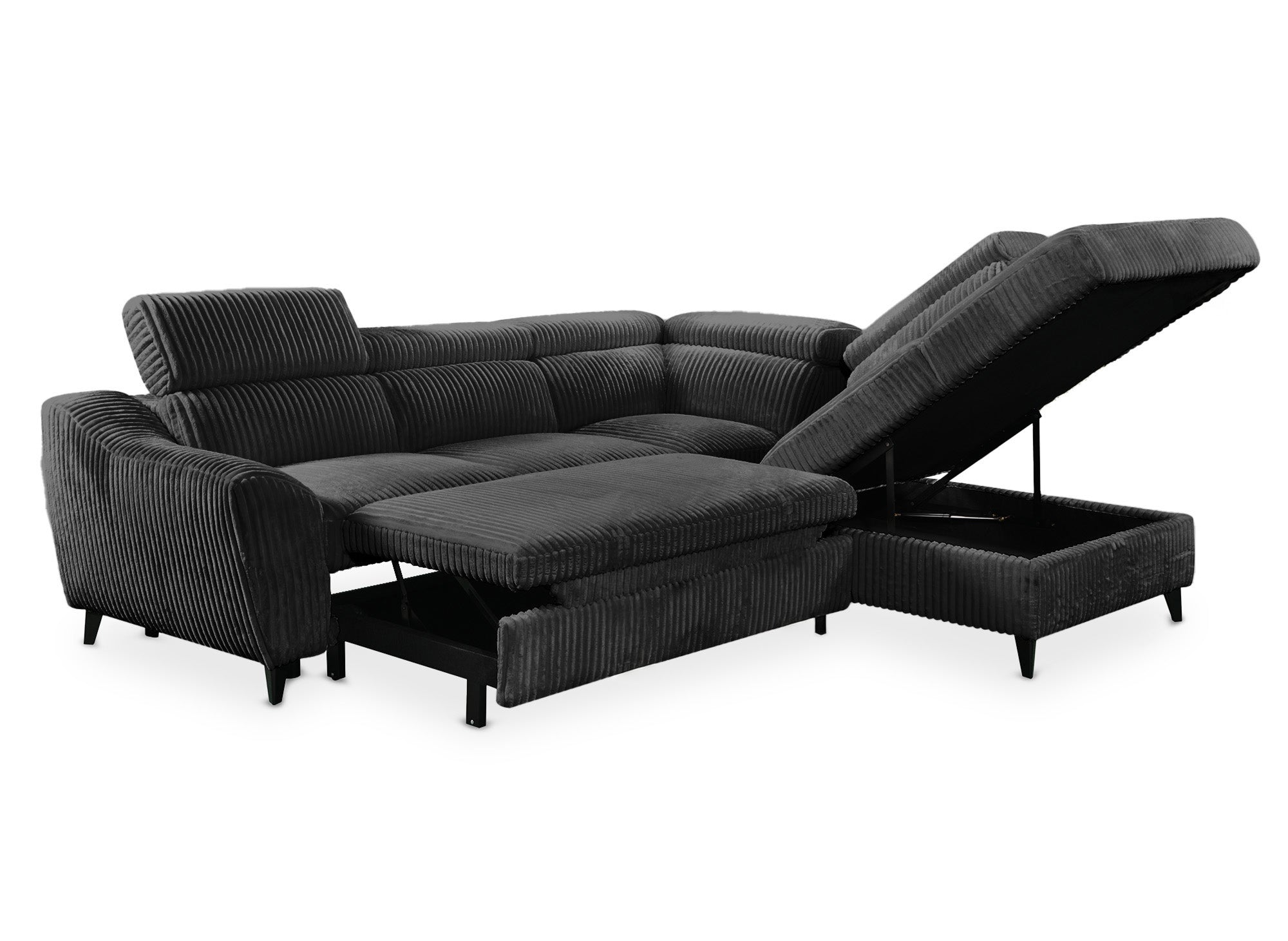 Canapé d'angle convertible avec coffre en velours côtelé épais gris DALTON - Angle droit