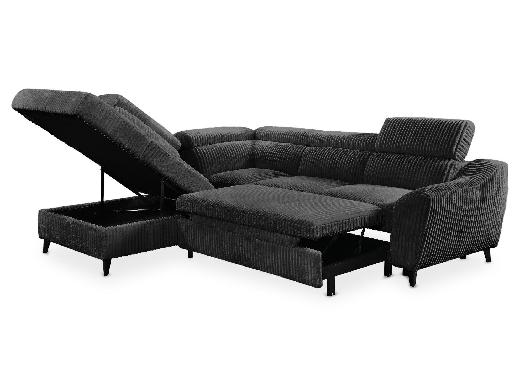 Canapé d'angle convertible avec coffre en velours côtelé épais gris DALTON - Angle gauche