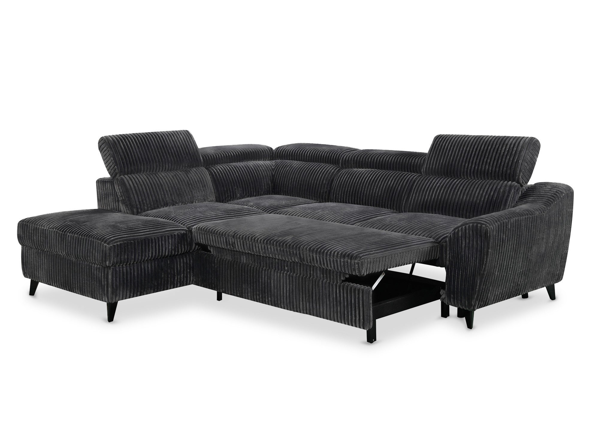 Canapé d'angle convertible avec coffre en velours côtelé épais gris DALTON - Angle gauche
