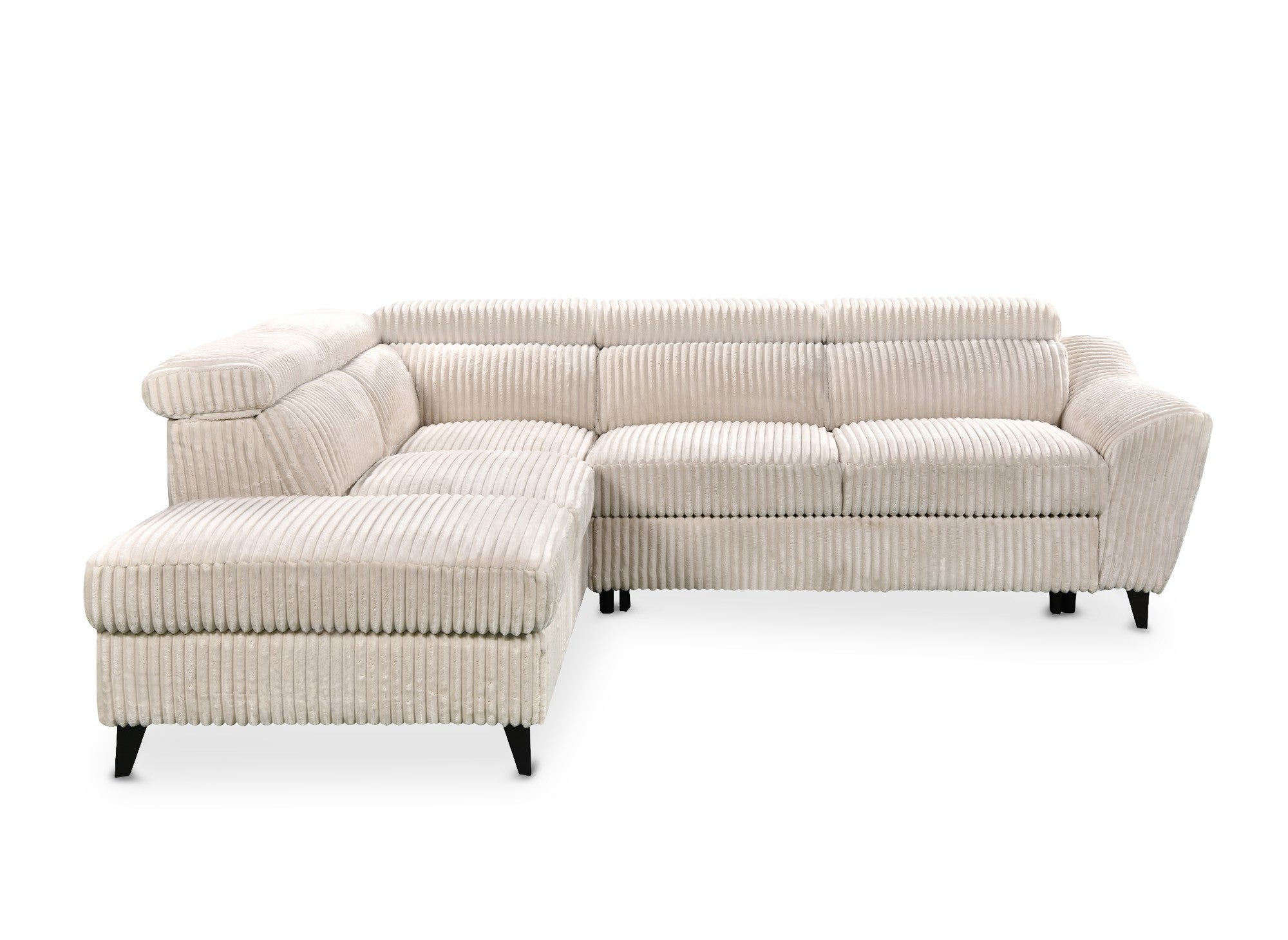 Canapé d'angle convertible avec coffre en velours côtelé épais beige DALTON - Angle gauche