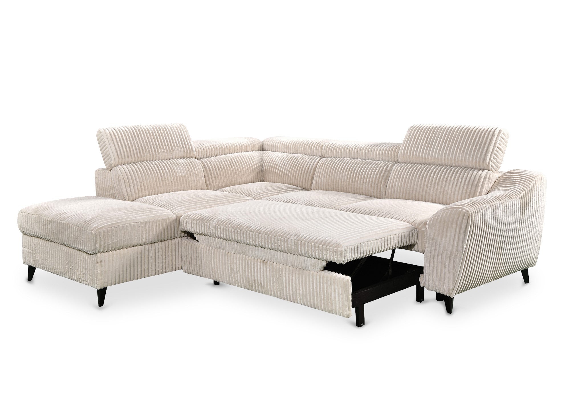 Canapé d'angle convertible avec coffre en velours côtelé épais beige DALTON - Angle gauche