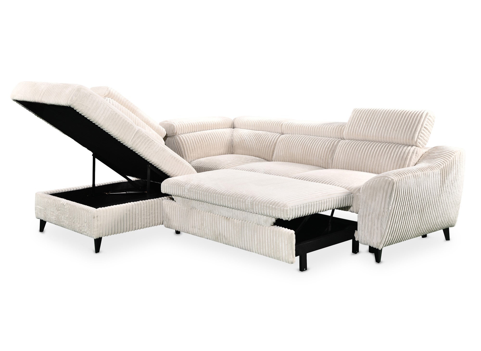 Canapé d'angle convertible avec coffre en velours côtelé épais beige DALTON - Angle gauche