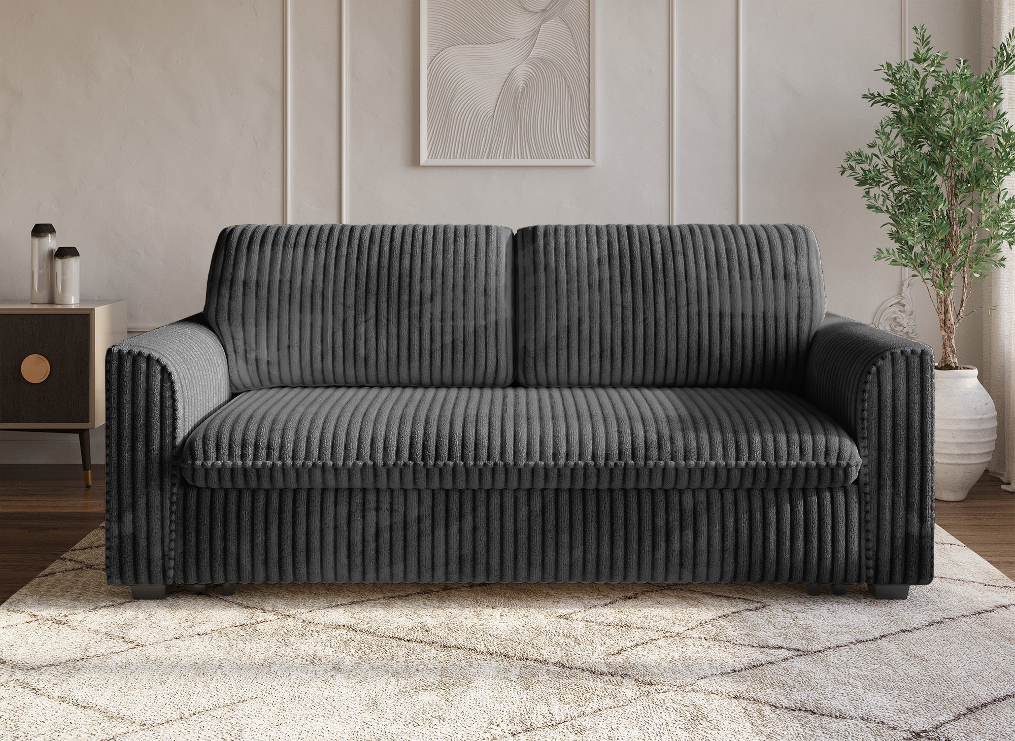 Canapé convertible 3 places en velours côtelé épais gris MAYLIE