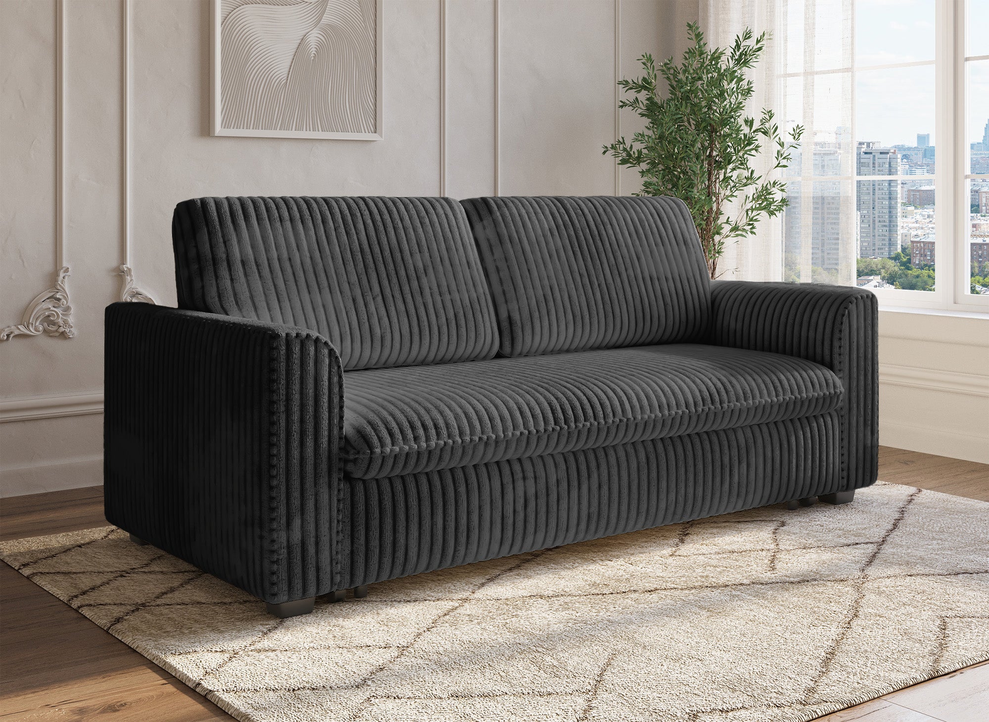 Canapé convertible 3 places en velours côtelé épais gris MAYLIE