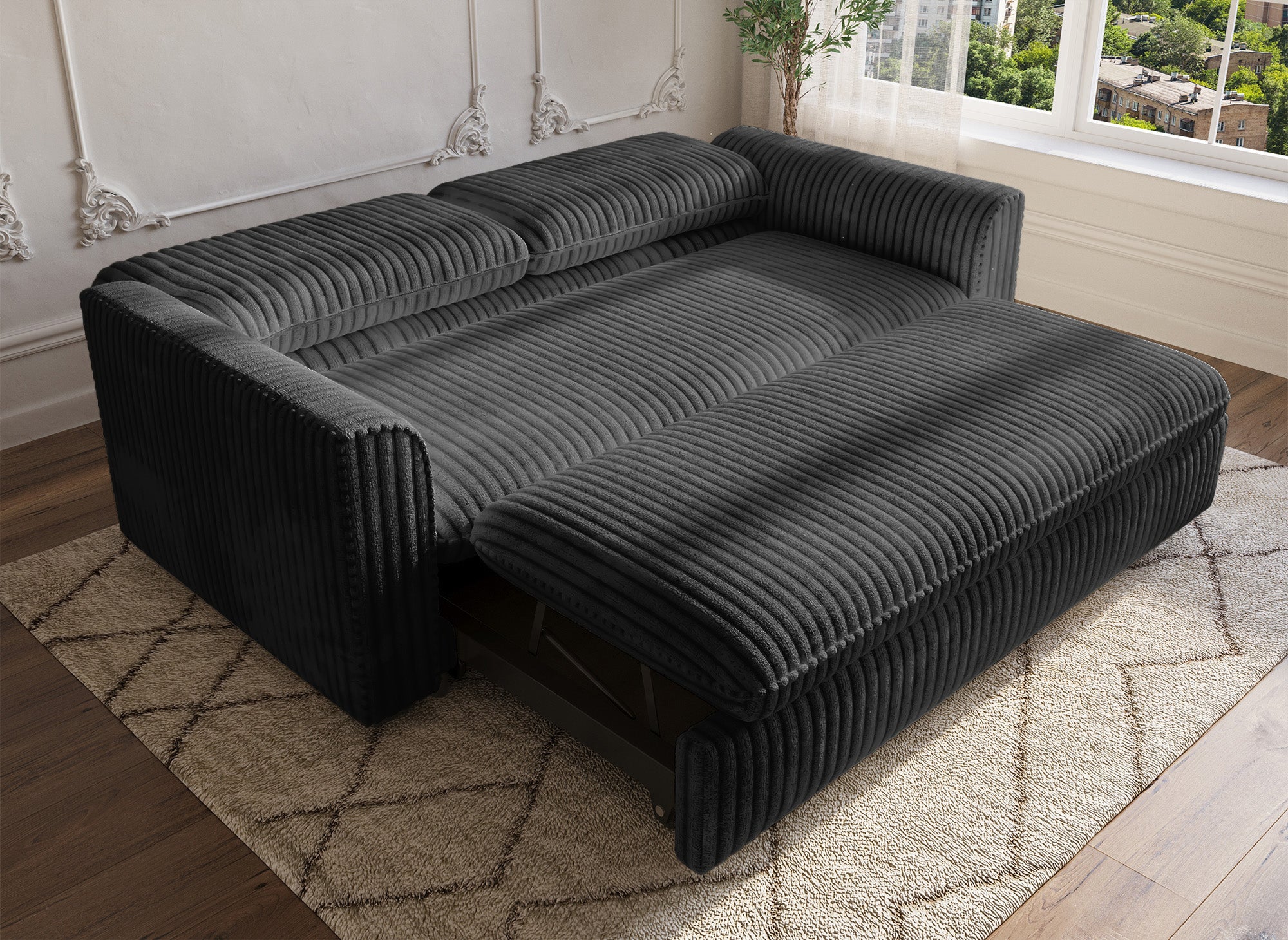 Canapé convertible 3 places en velours côtelé épais gris MAYLIE