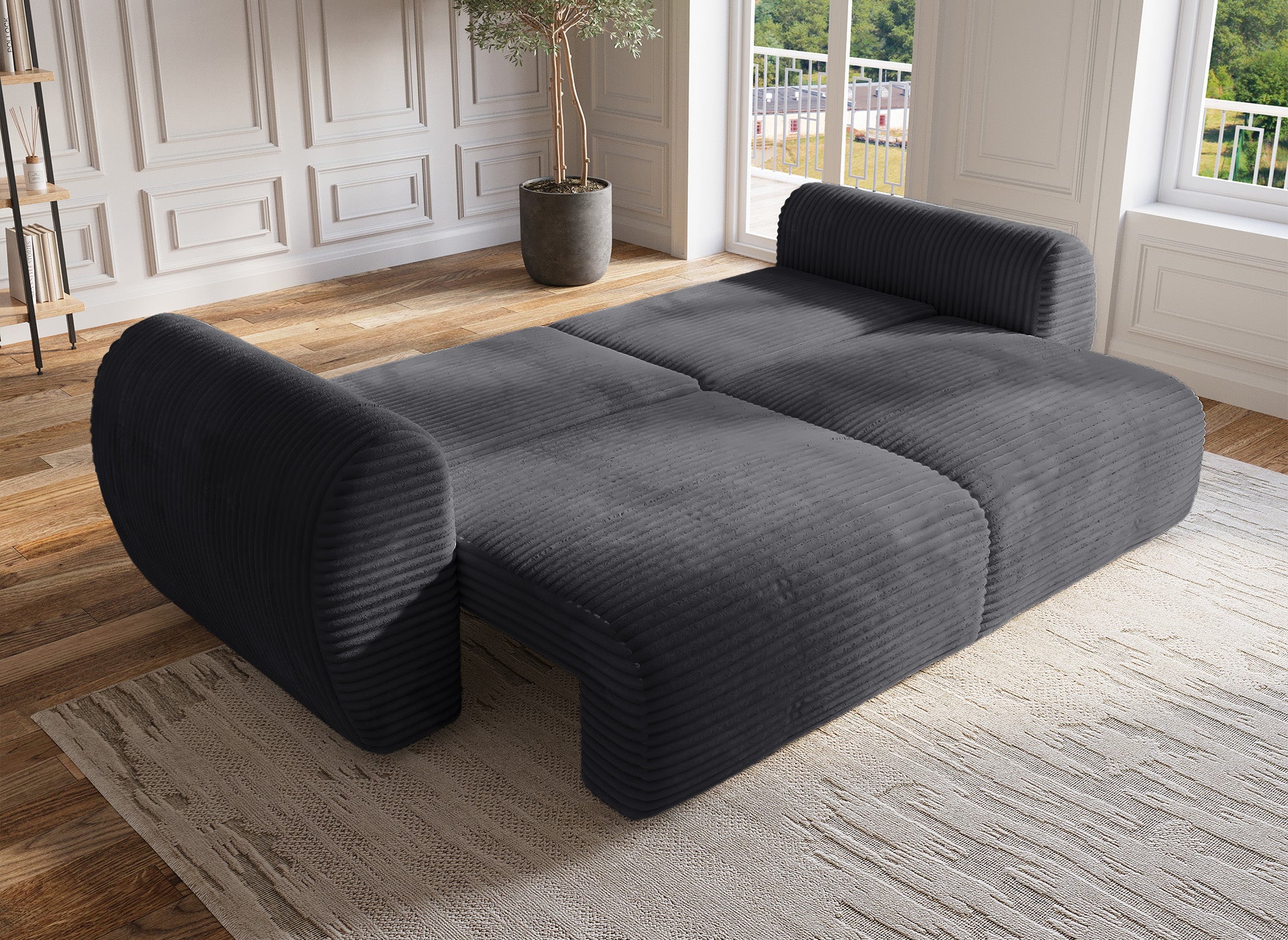 Canapé droit 3 places avec coffre en gros côtelé doux gris TILDA.