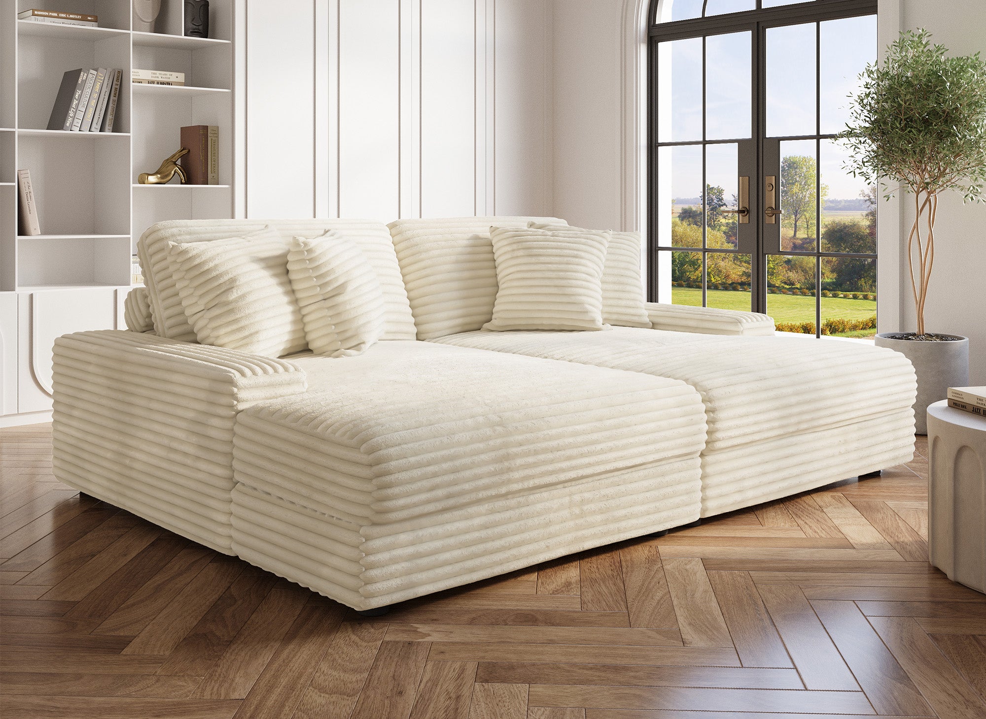 Canapé droit 2 places en gros côtelé doux beige DAHO