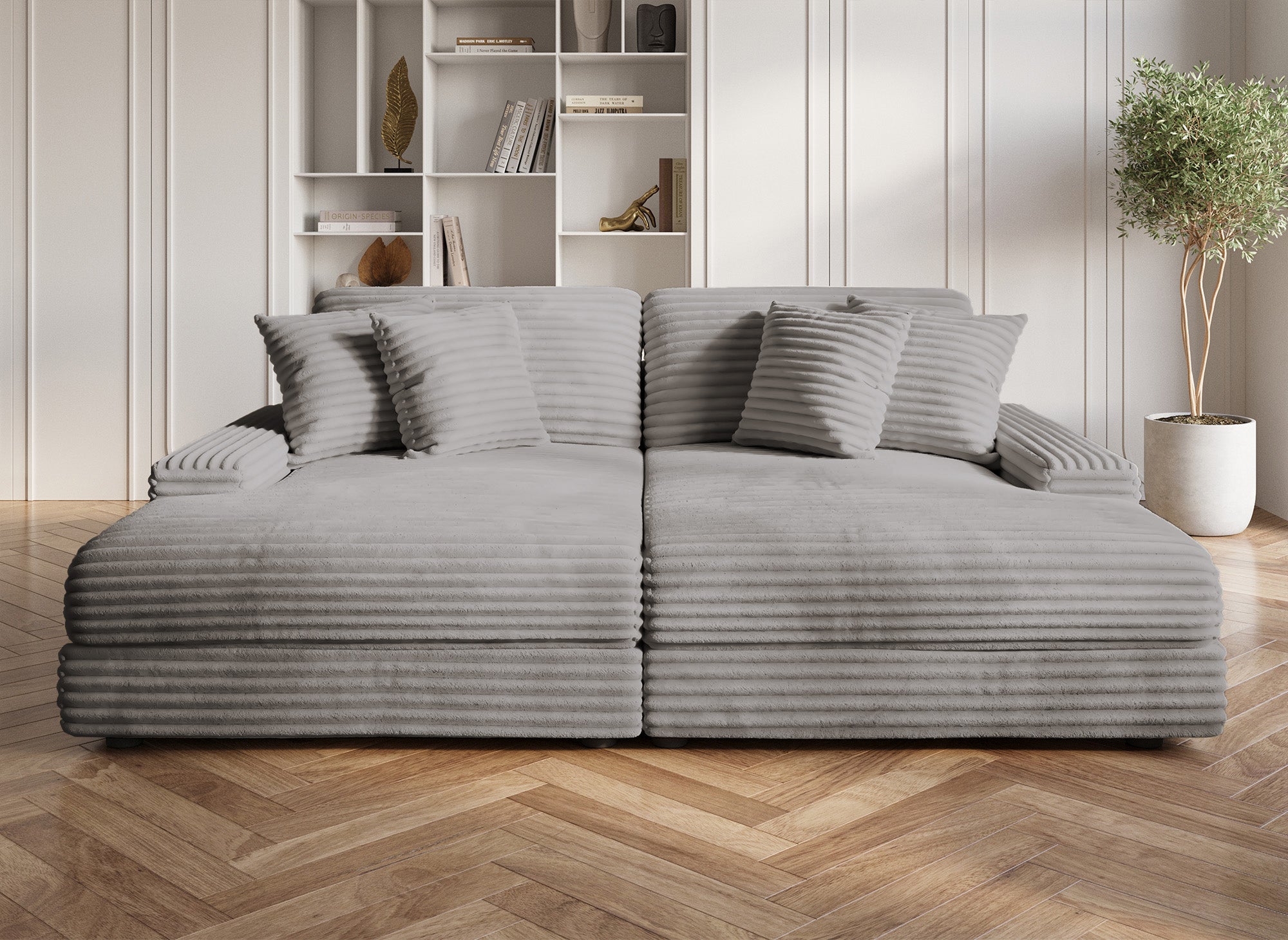 Canapé droit 2 places en gros côtelé doux gris DAHO