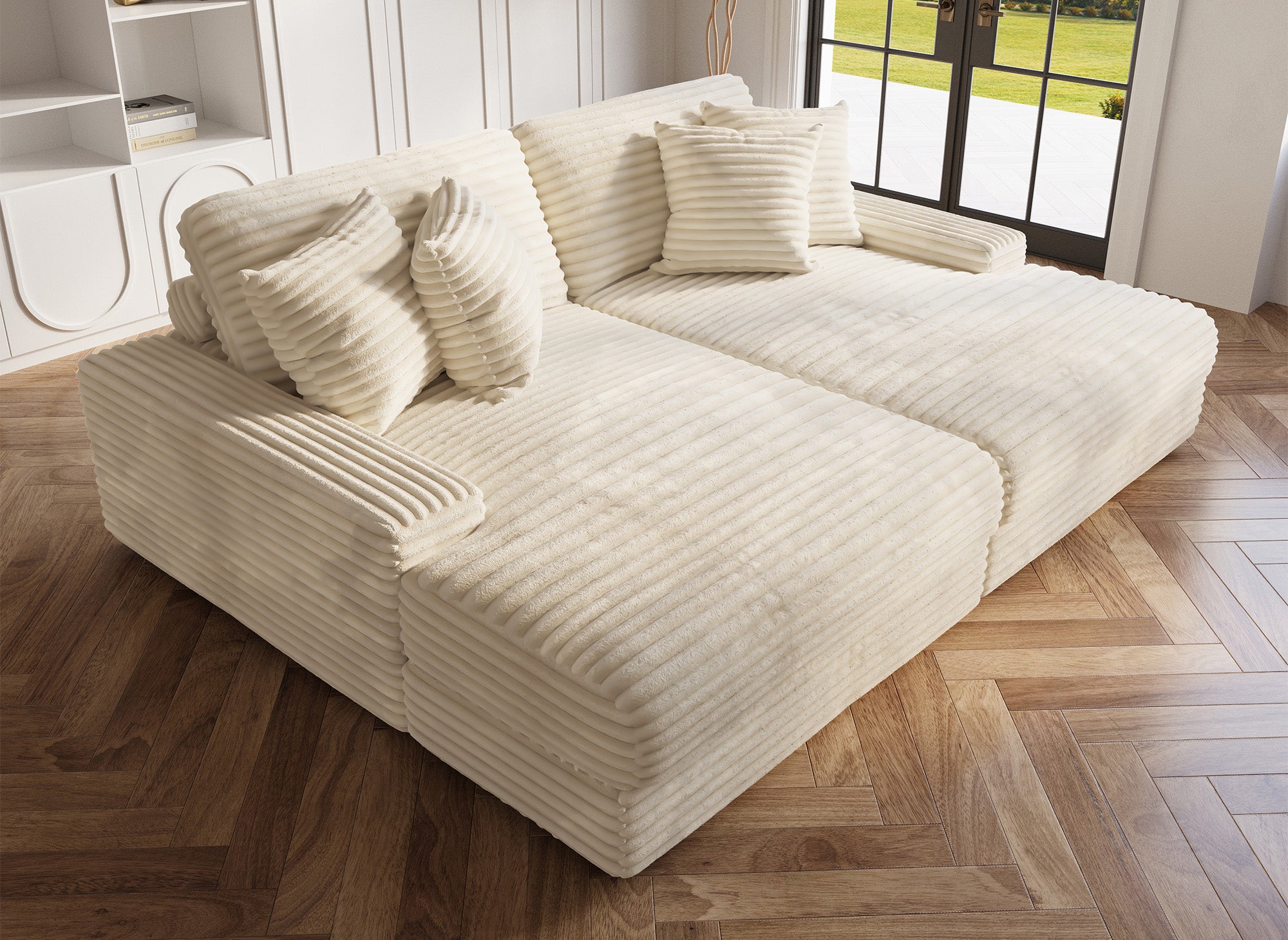 Canapé droit 2 places en gros côtelé doux beige DAHO