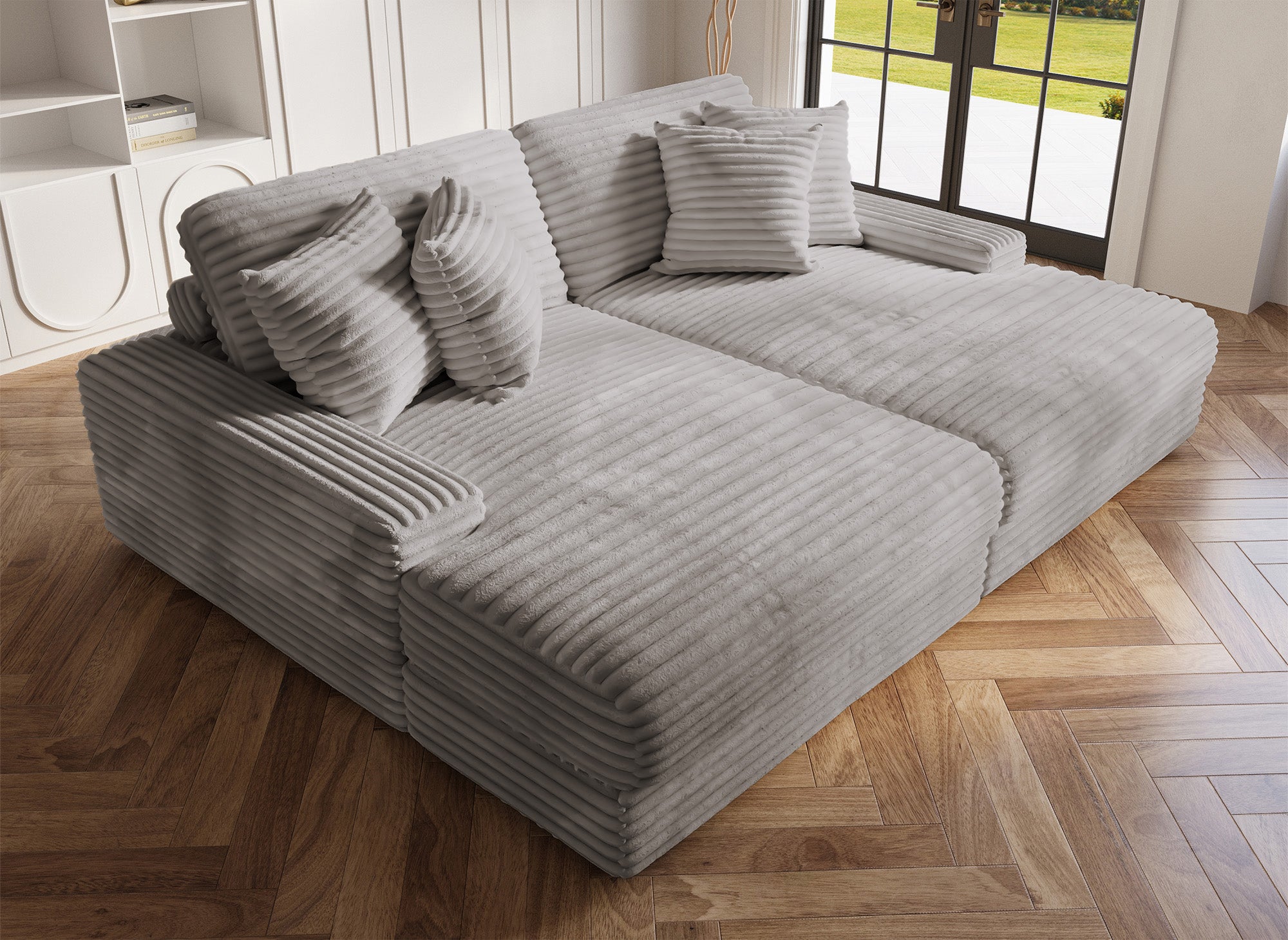 Canapé droit 2 places en gros côtelé doux gris DAHO