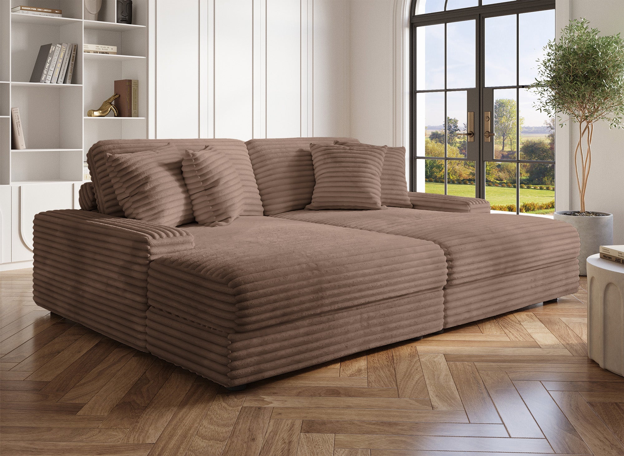 Canapé droit 2 places en gros côtelé doux taupe DAHO