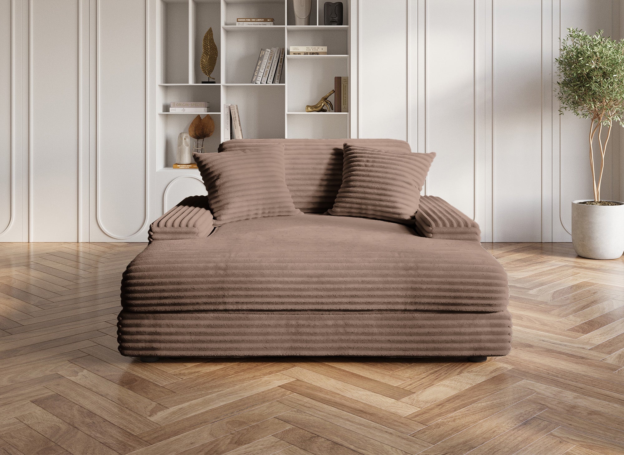 Canapé méridienne 1 place en gros côtelé doux taupe DAHO