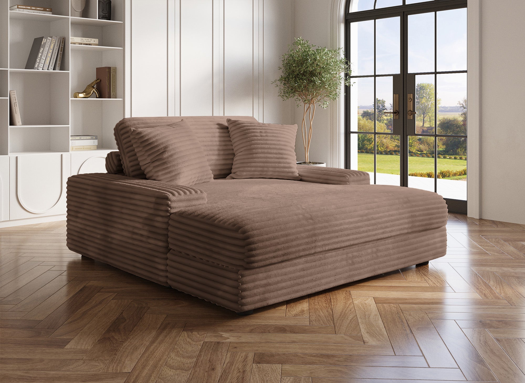 Canapé méridienne 1 place en gros côtelé doux taupe DAHO