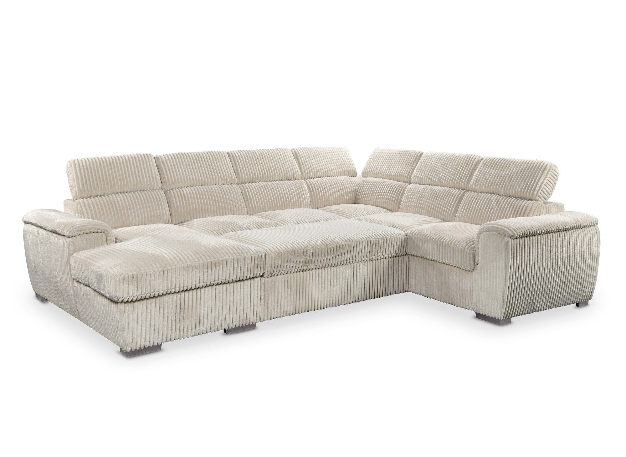 Canapé panoramique convertible avec coffre en velours côtelé épais beige GAELLE - Angle gauche