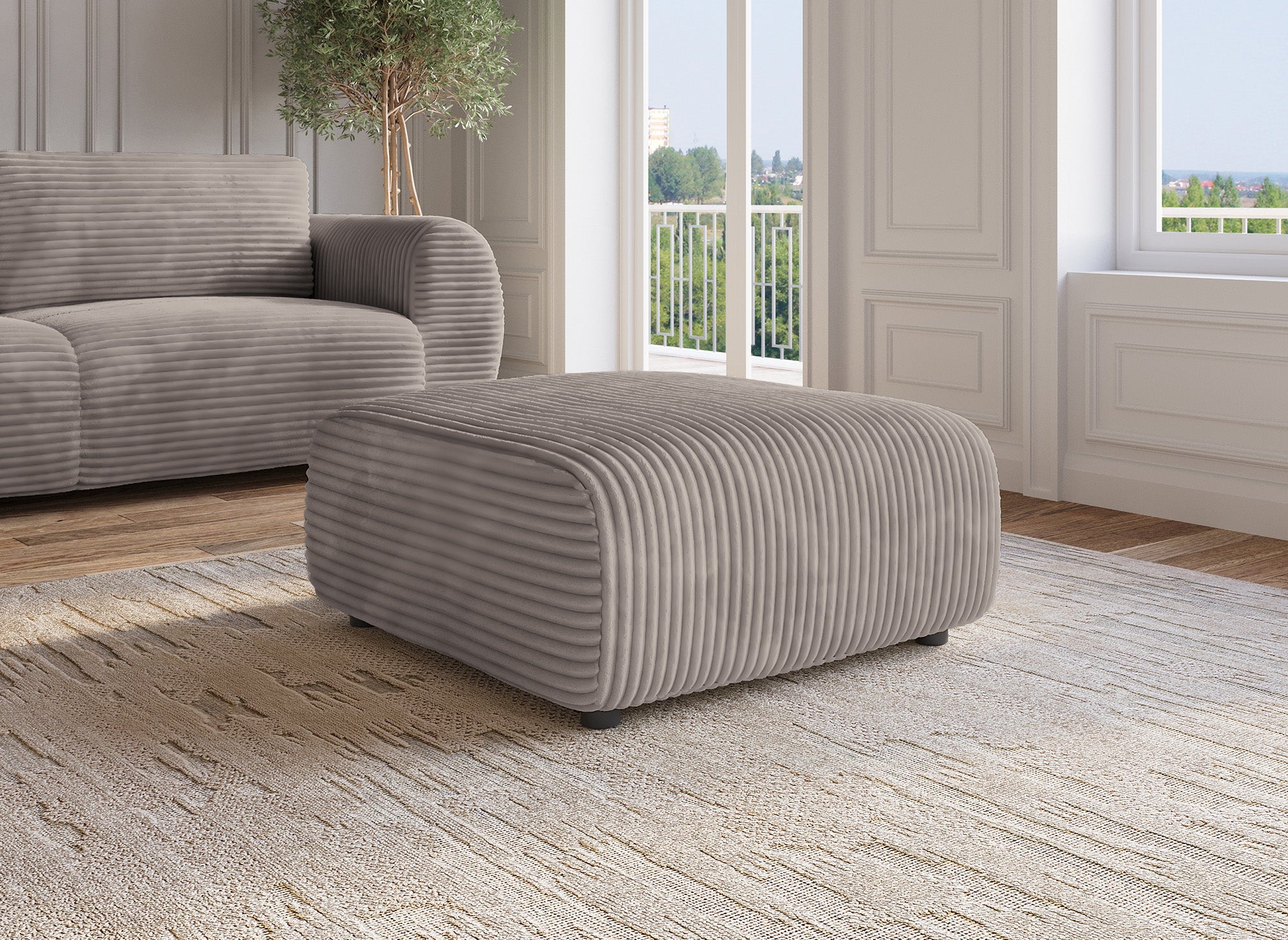 Pouf en velours gros côtelé doux taupe TILDA