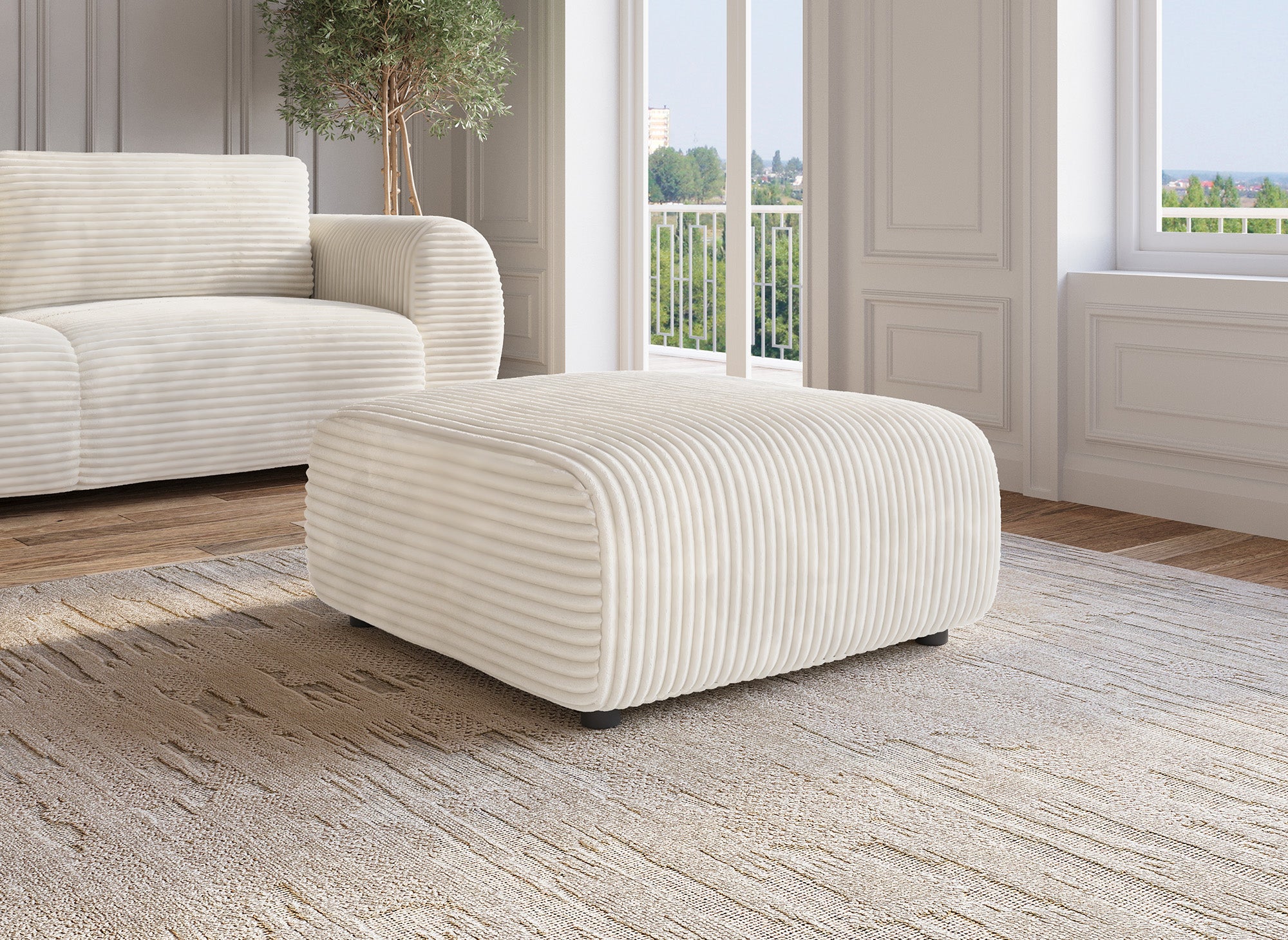 Pouf en velours gros côtelé doux beige TILDA