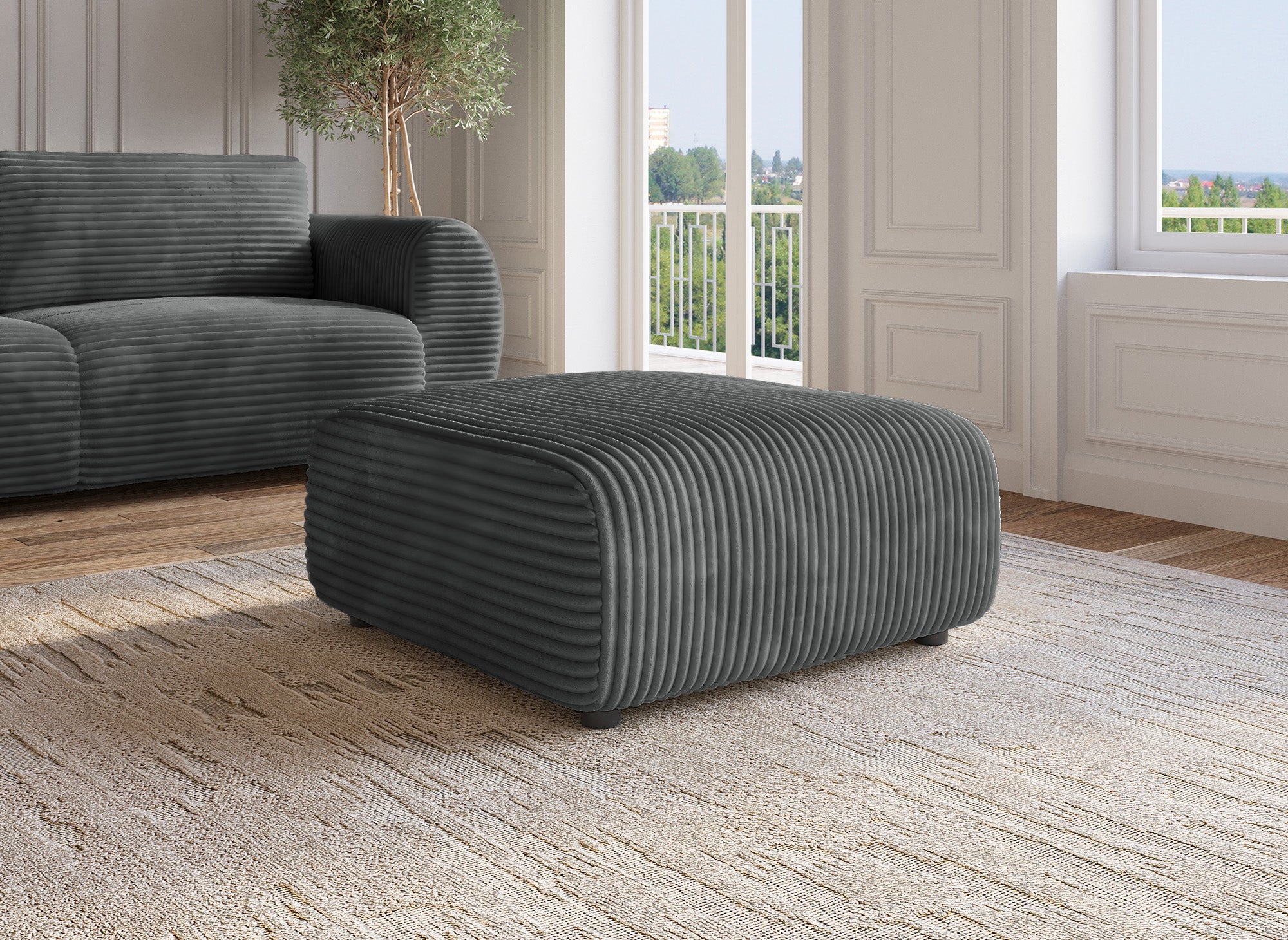 Pouf en velours gros côtelé doux gris TILDA