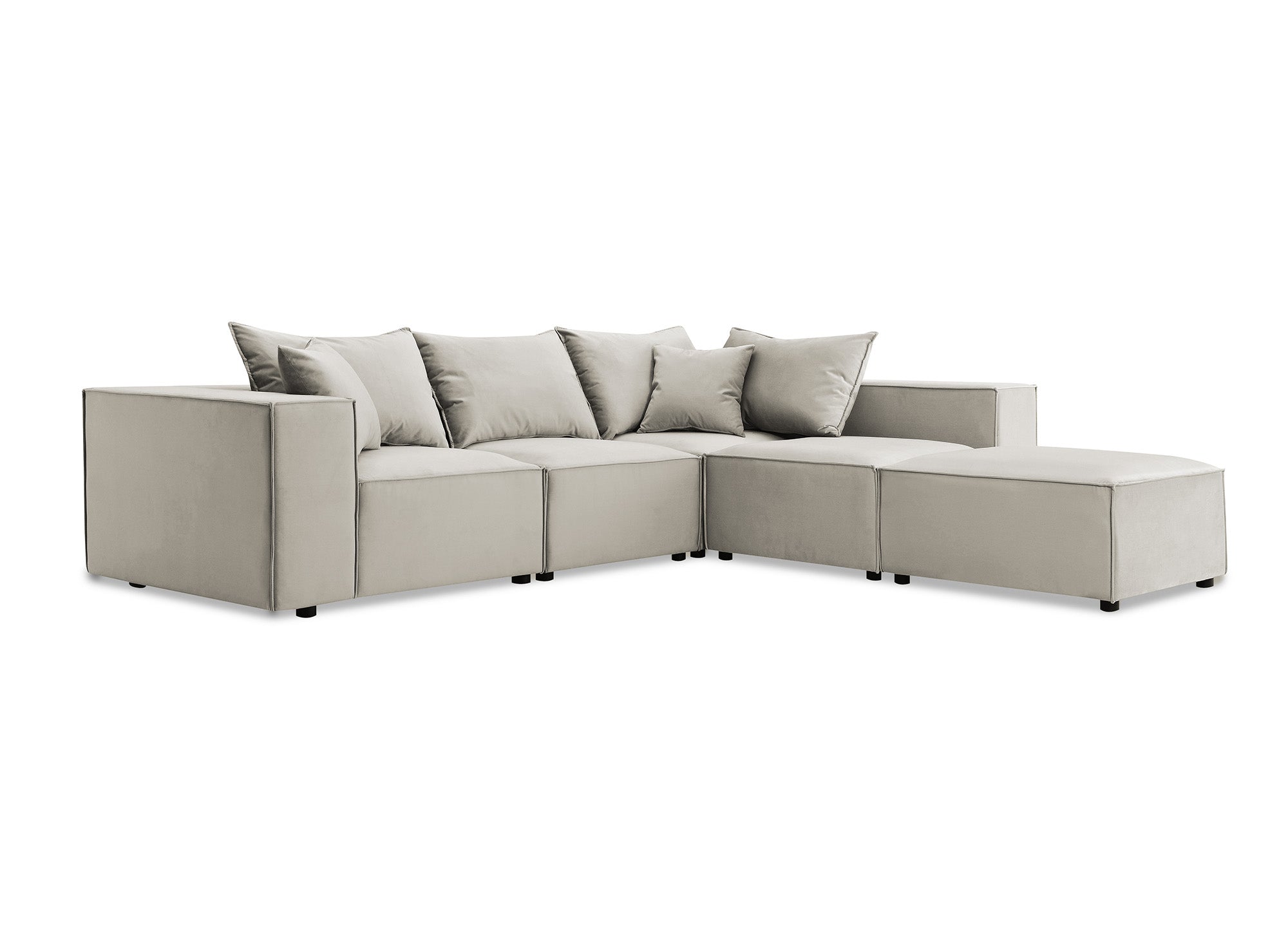 Canapé d'angle modulable avec 1 pouf en velours taupe HARLEM XL