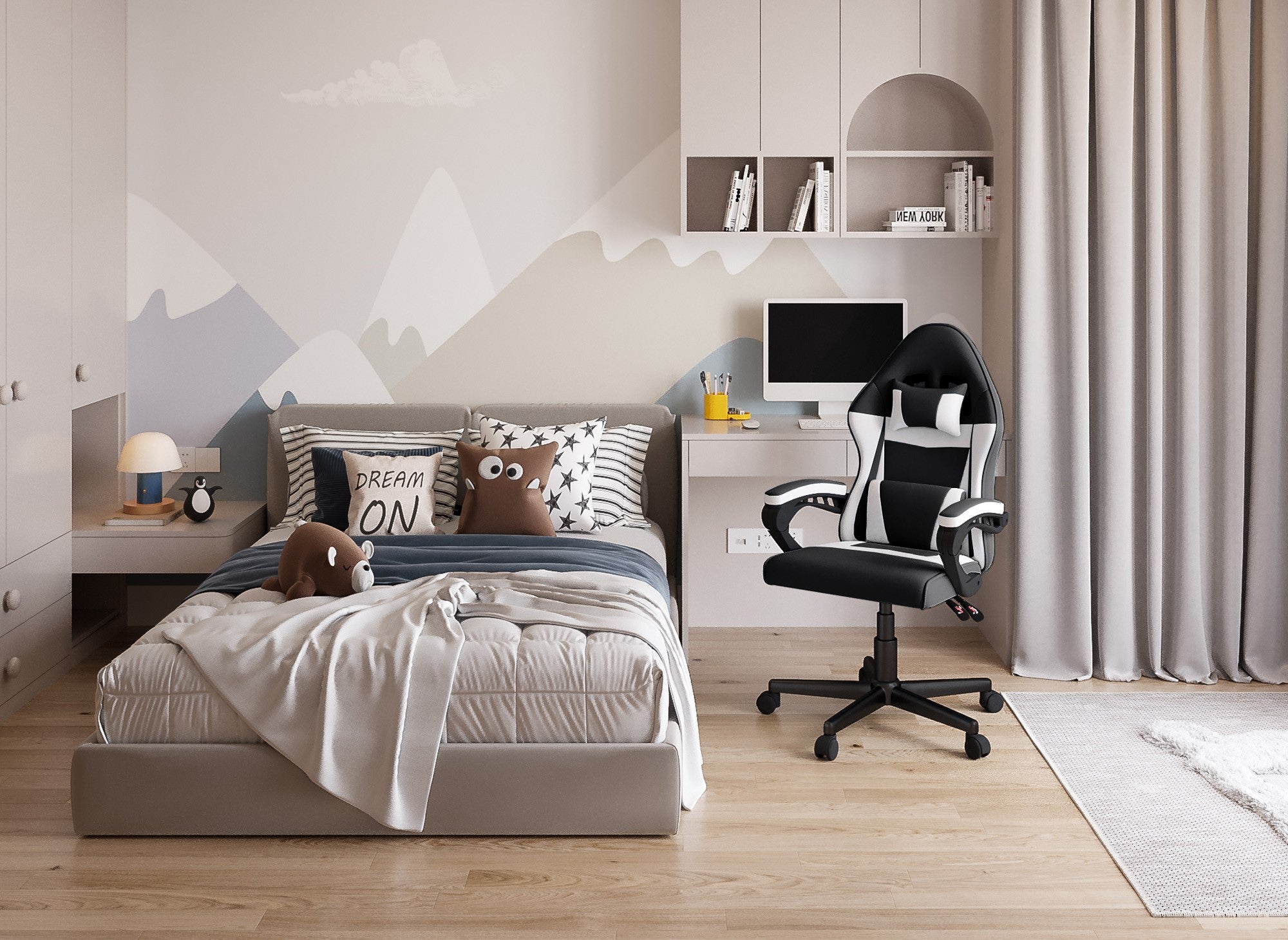 Fauteuil de bureau en tissu noir et blanc GHOST