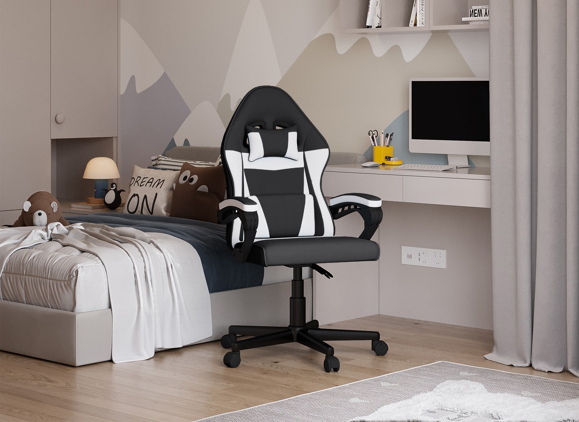 Fauteuil de bureau en tissu noir et blanc GHOST