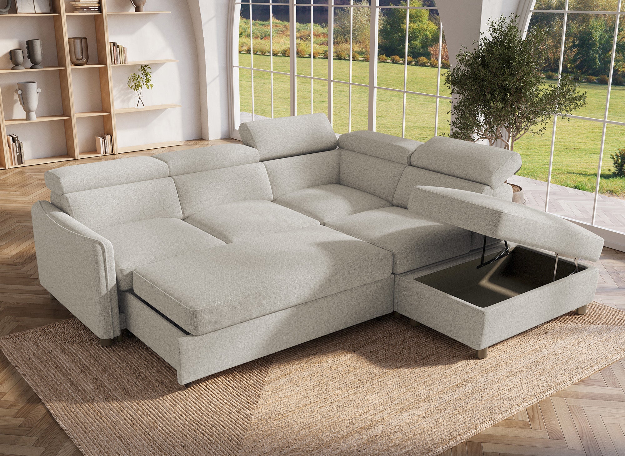 Canapé d'angle convertible en tissu beige NAIROBI - Angle droit