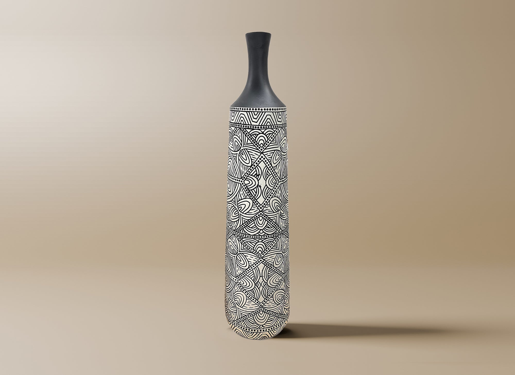 Vase ethnique chic en polyrésine noir et blanc H78 cm LAORA